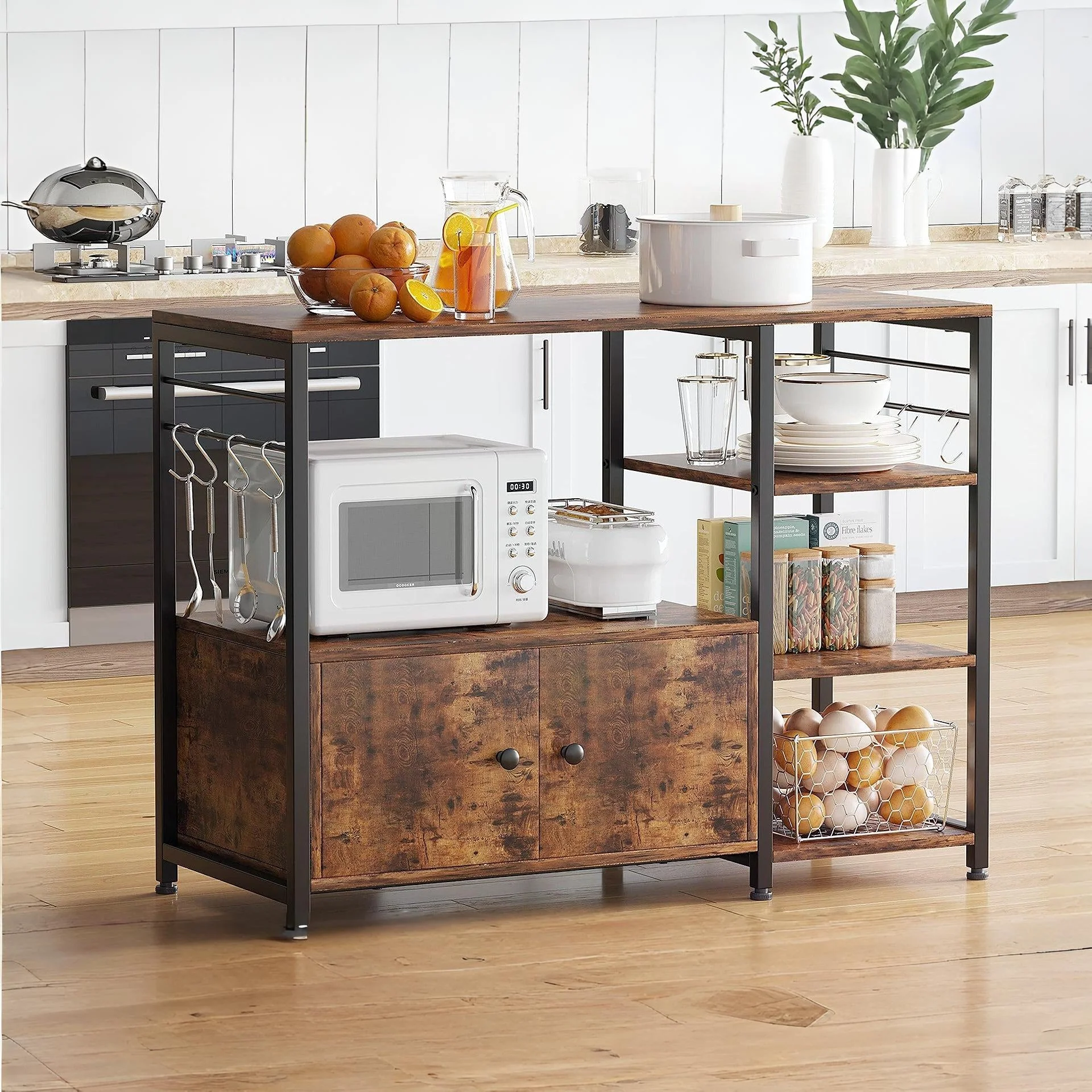Toko Kitchen Storage Cabinet Shelf Microwave Stand - Rustic Brown - Image 5