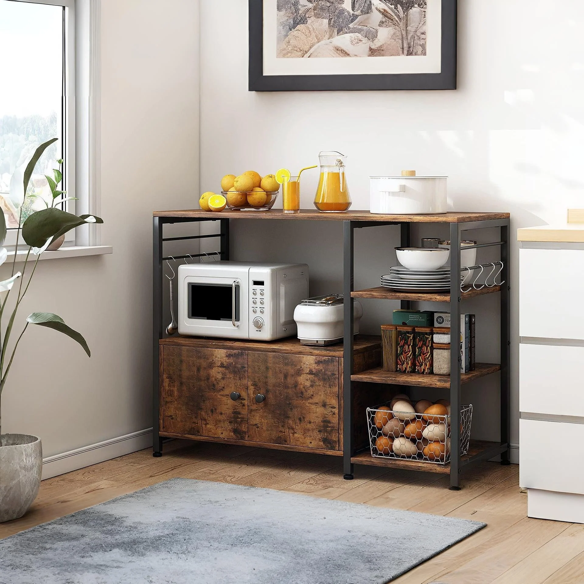 Toko Kitchen Storage Cabinet Shelf Microwave Stand - Rustic Brown - Image 6