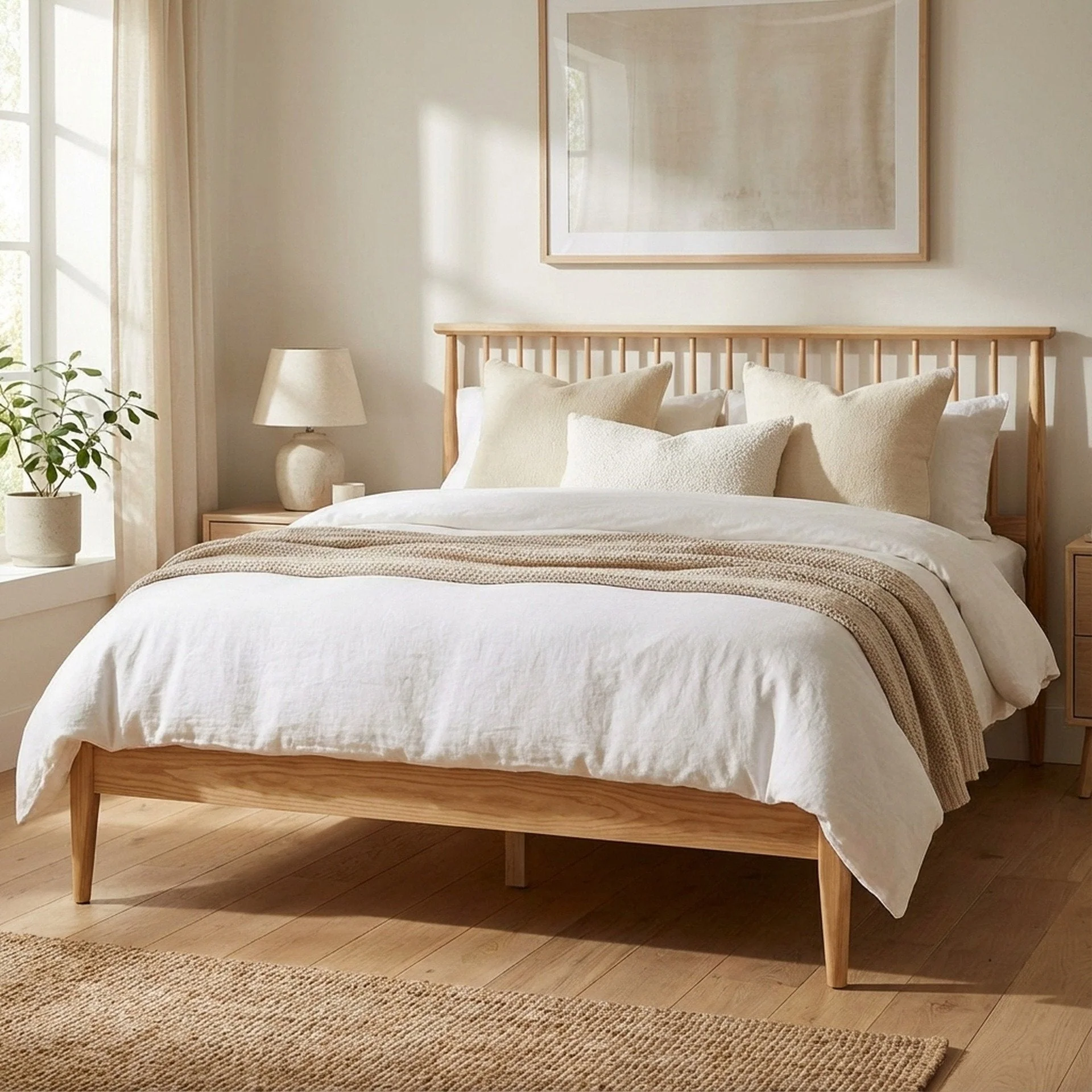 Tolmount Queen Wooden Bed Frame - Light Oak