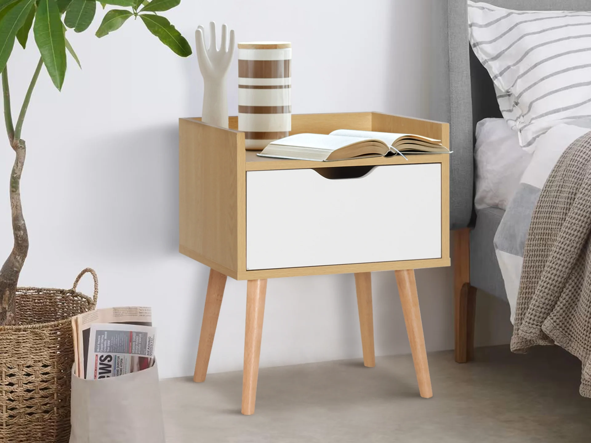 Tomi Bedside Table Nightstand - Oak - Image 2