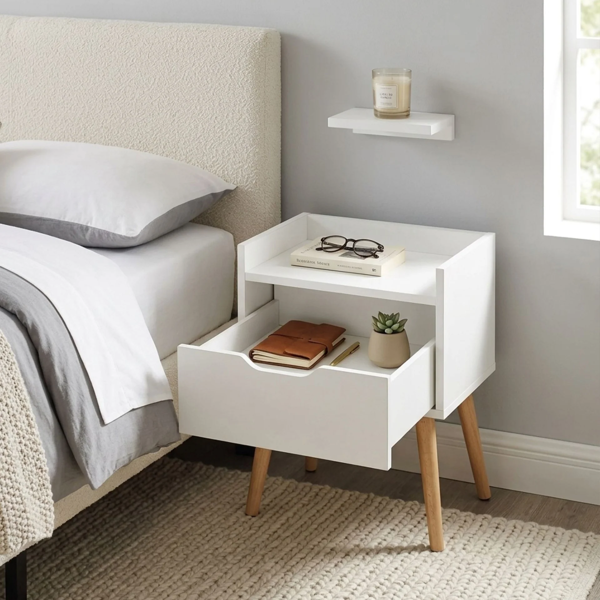 Tomi Bedside Table - White - Image 2