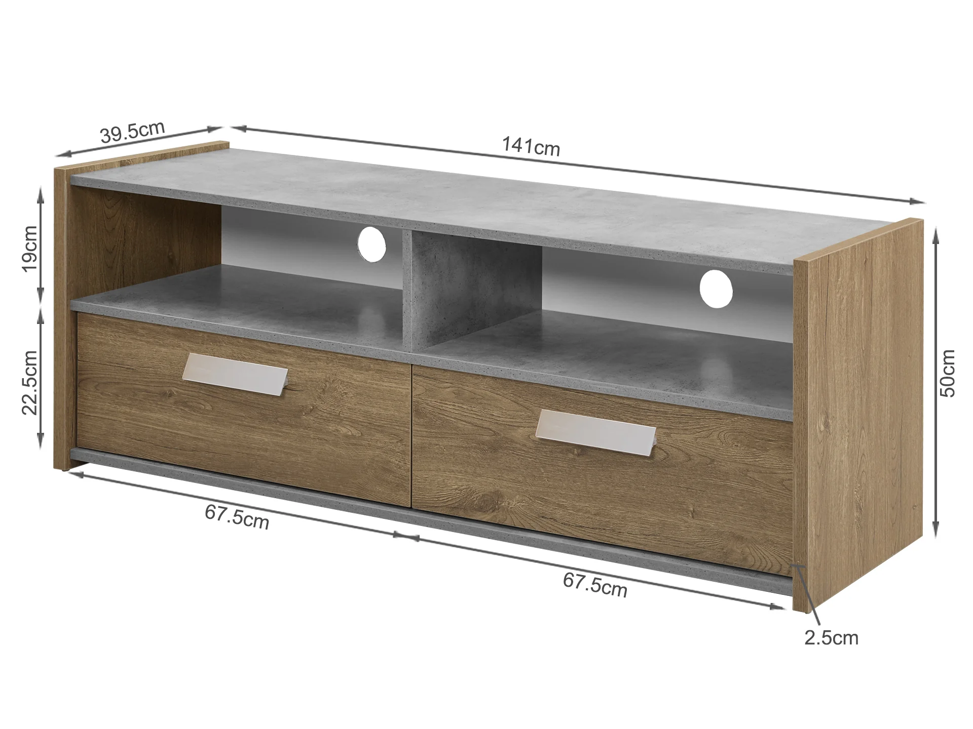 TOMMIE 1.4M Entertainment Unit - Cement + Oak - Image 9