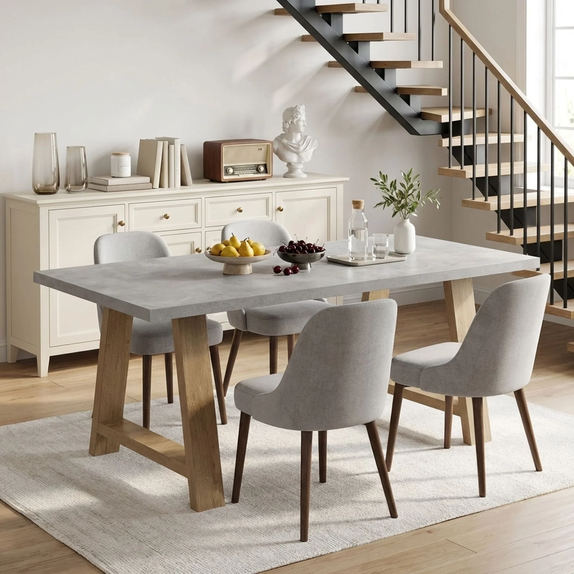 Tommie 1.8M Rectangular Dining Table - Cement + Oak - Image 4