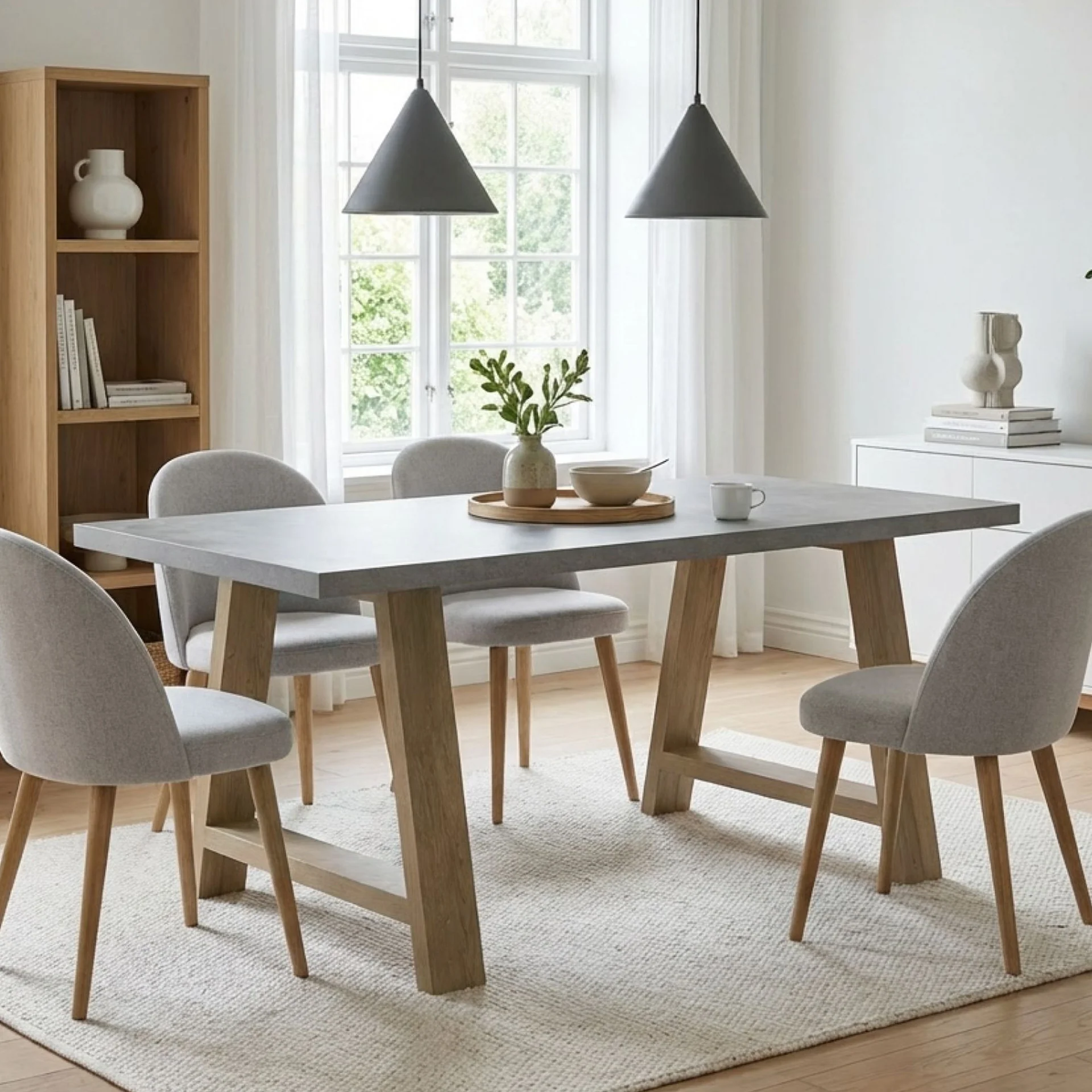 Tommie 1.8M Rectangular Dining Table - Cement + Oak - Image 9