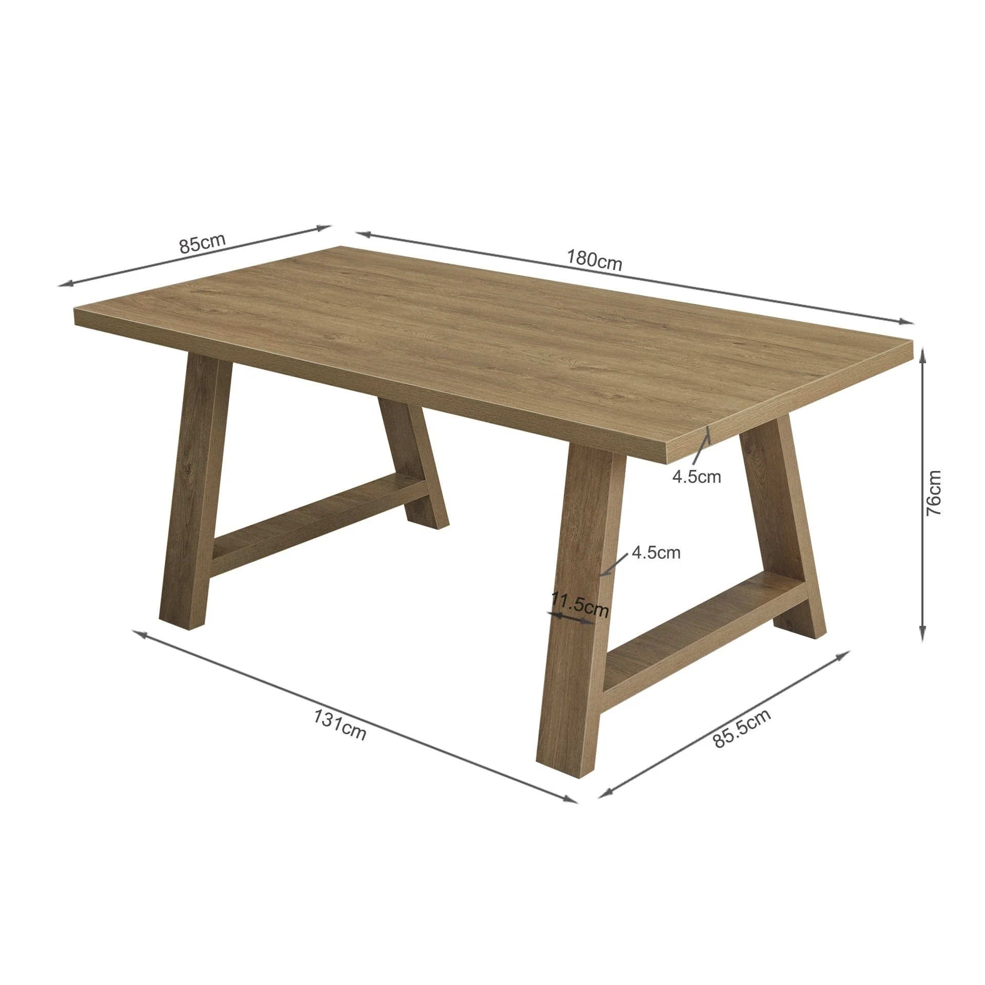 Tommie Dining Table Rectangle 180 x 85.5cm - Oak - Image 10
