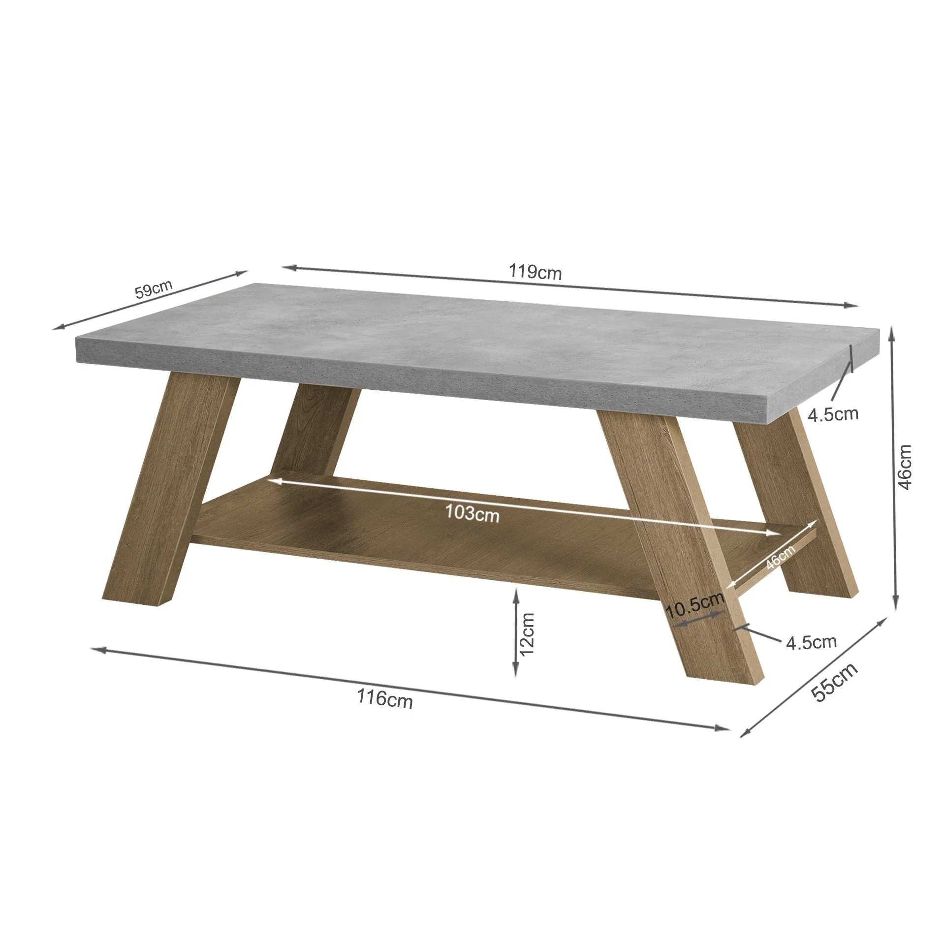 Tommie Rectangular Coffee Table - Cement + Oak - Image 13