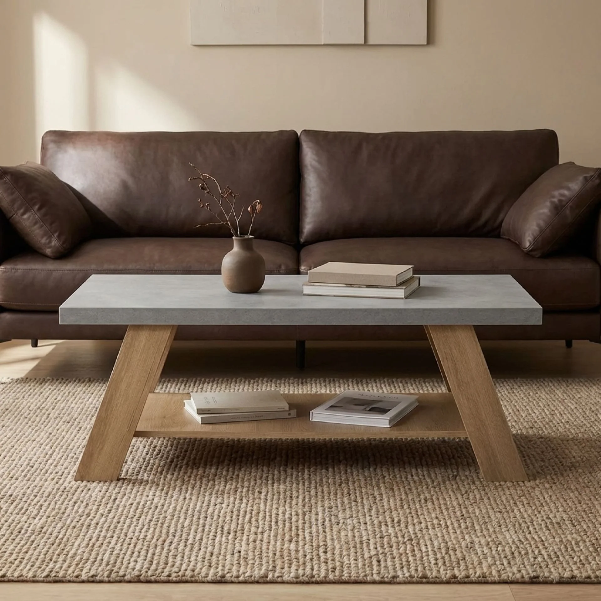 Tommie Rectangular Coffee Table - Cement + Oak - Image 4