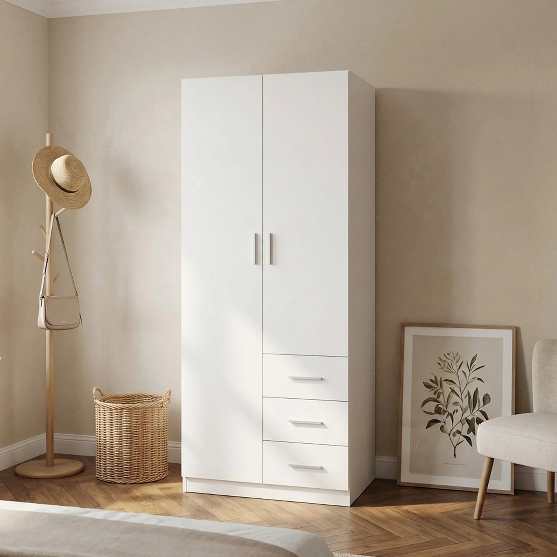 Tongass 2 Door Wardrobe with 3 Drawers - White