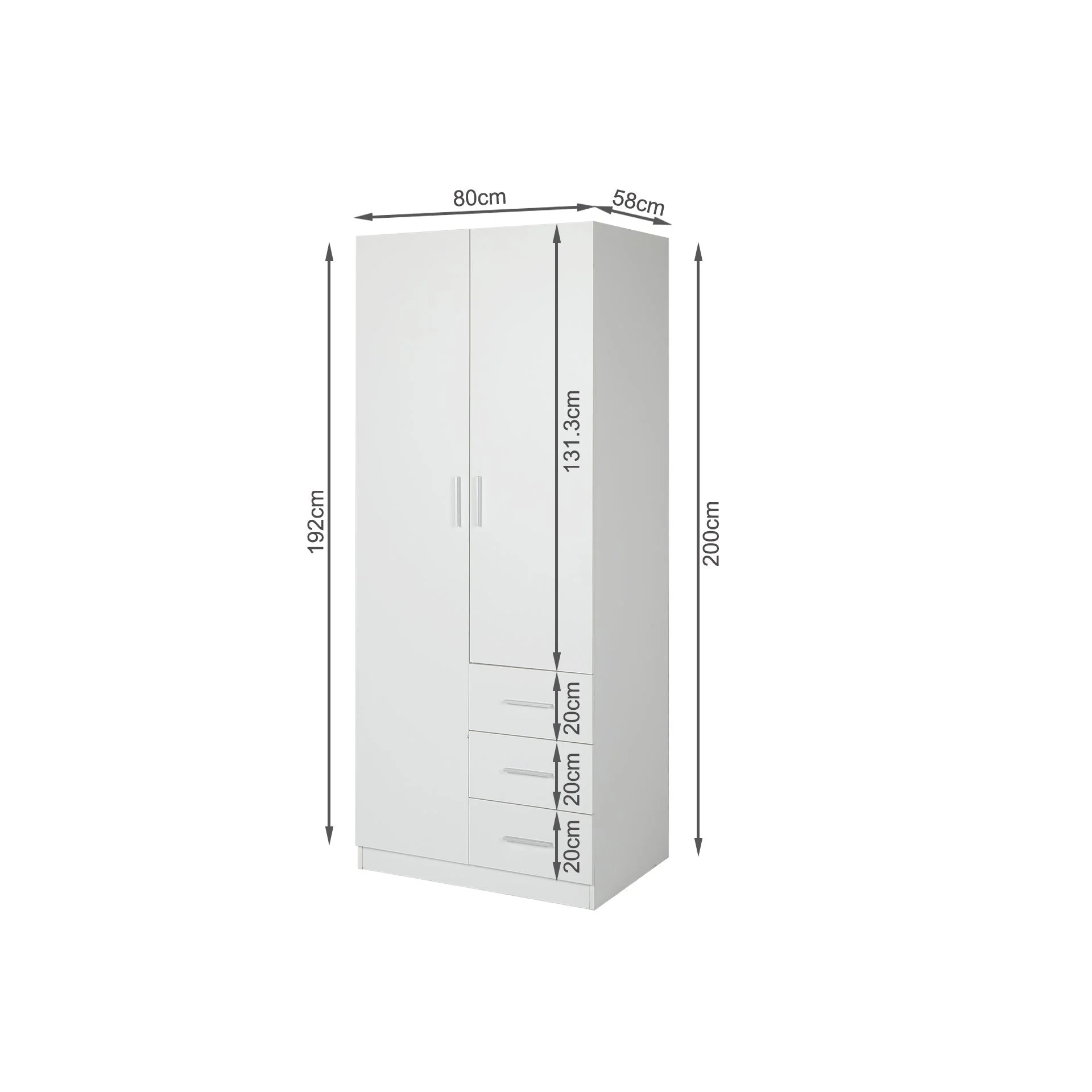 Tongass 2 Door Wardrobe with 3 Drawers - White - Image 13