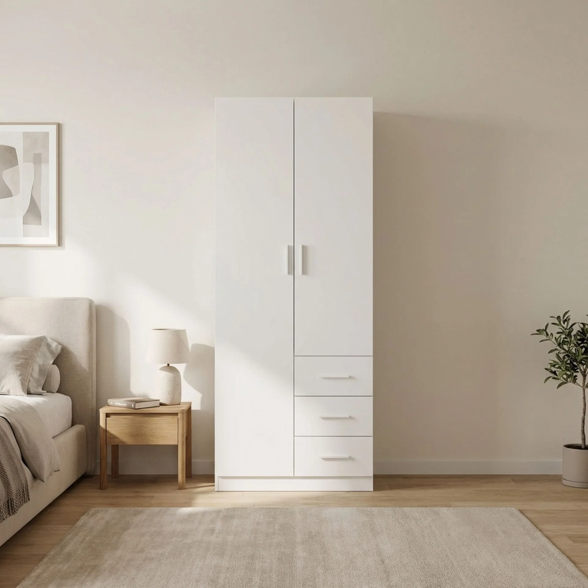 Tongass 2 Door Wardrobe with 3 Drawers - White - Image 5