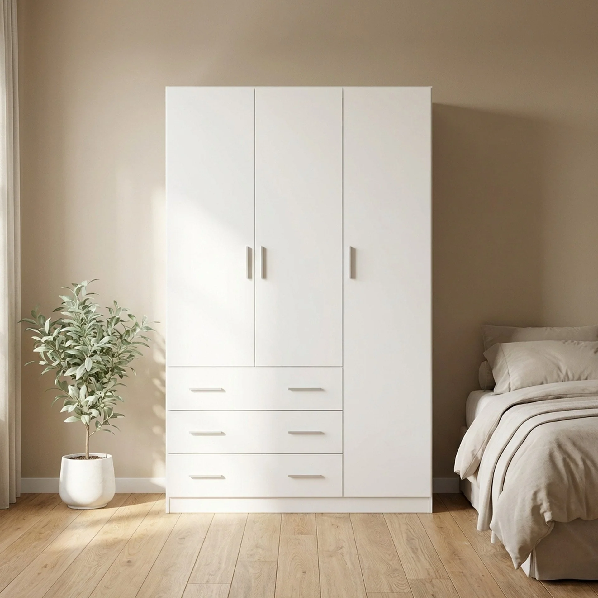Tongass 3 Door Wardrobe with 3 Drawers - White - Image 6