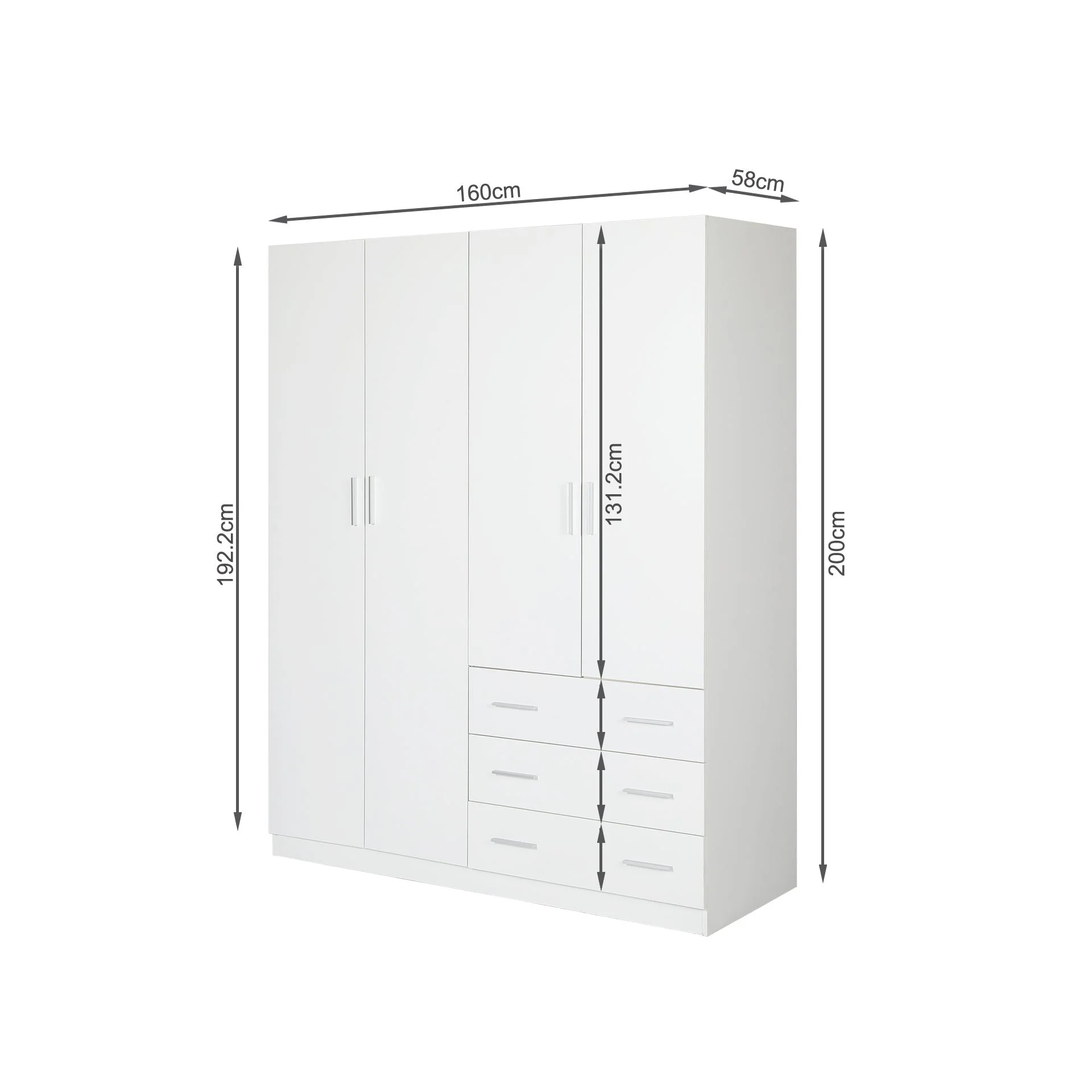 Tongass 4 Door Wardrobe with 3 Drawers - White - Image 12