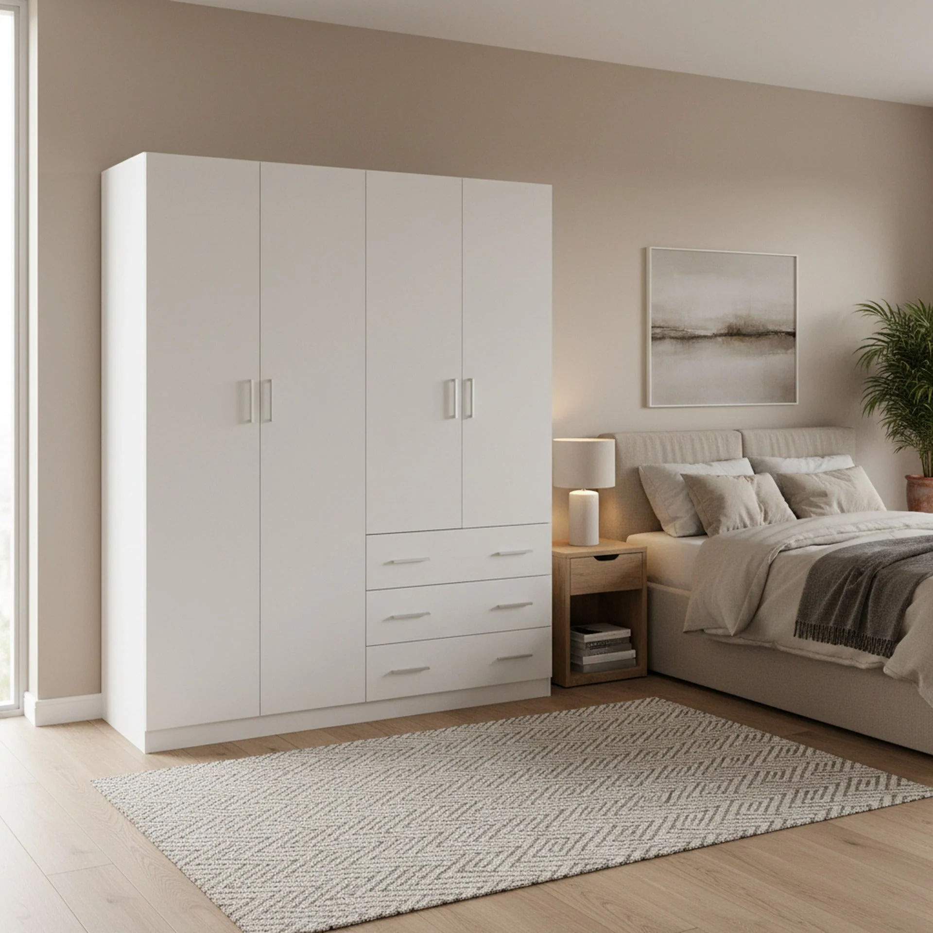 Tongass 4 Door Wardrobe with 3 Drawers - White - Image 3