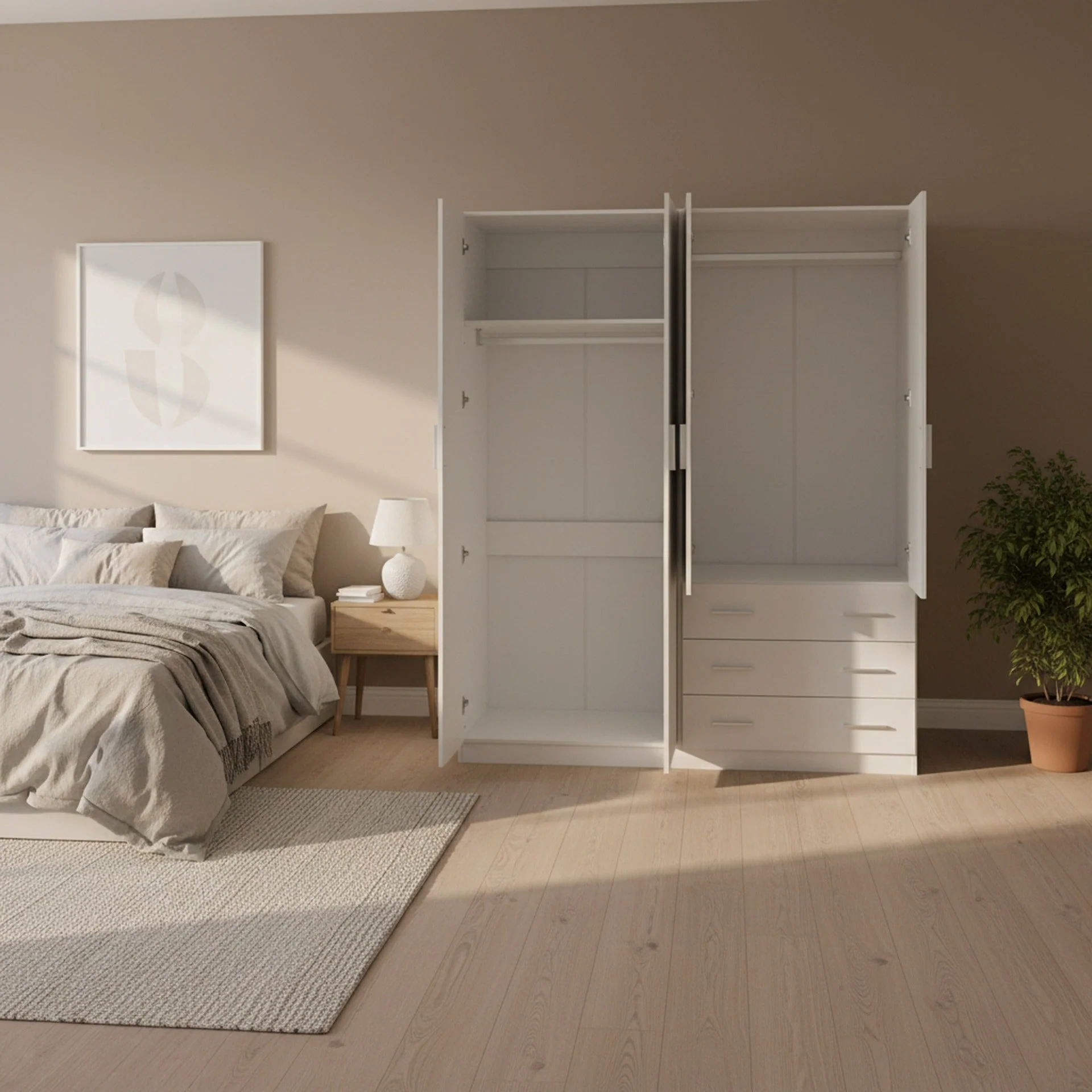 Tongass 4 Door Wardrobe with 3 Drawers - White - Image 4