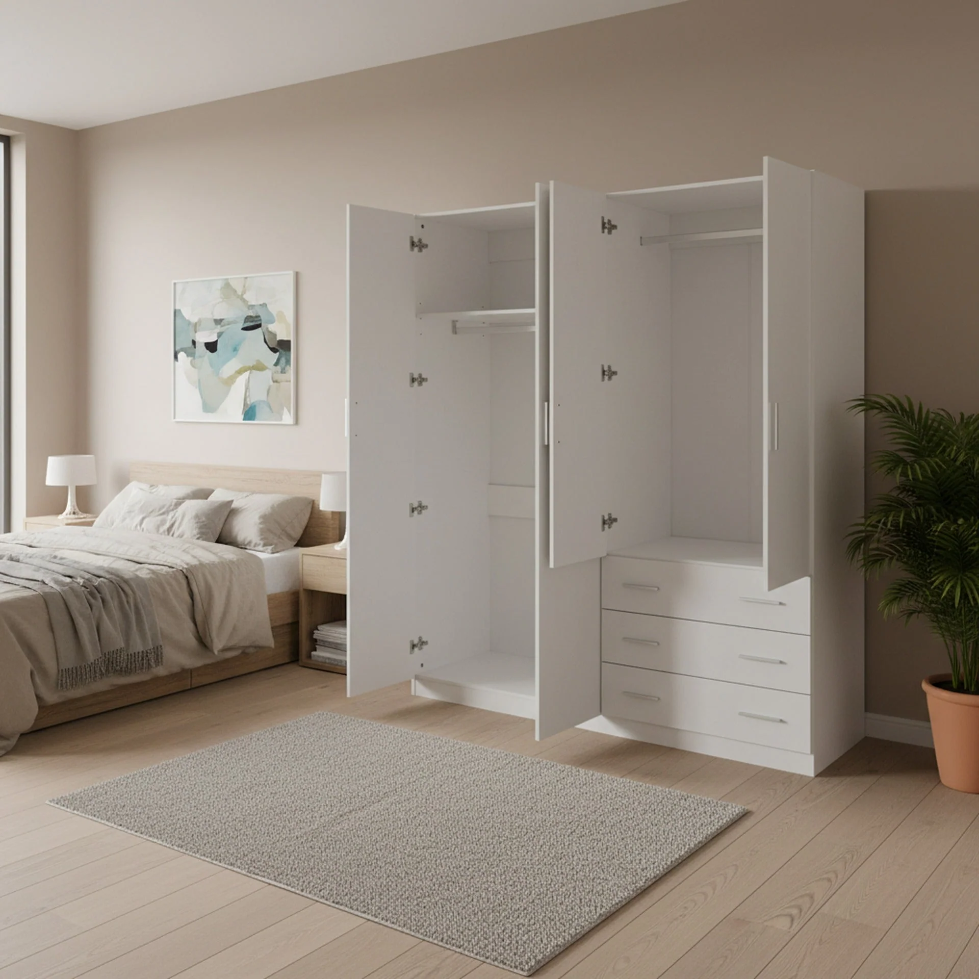 Tongass 4 Door Wardrobe with 3 Drawers - White - Image 5