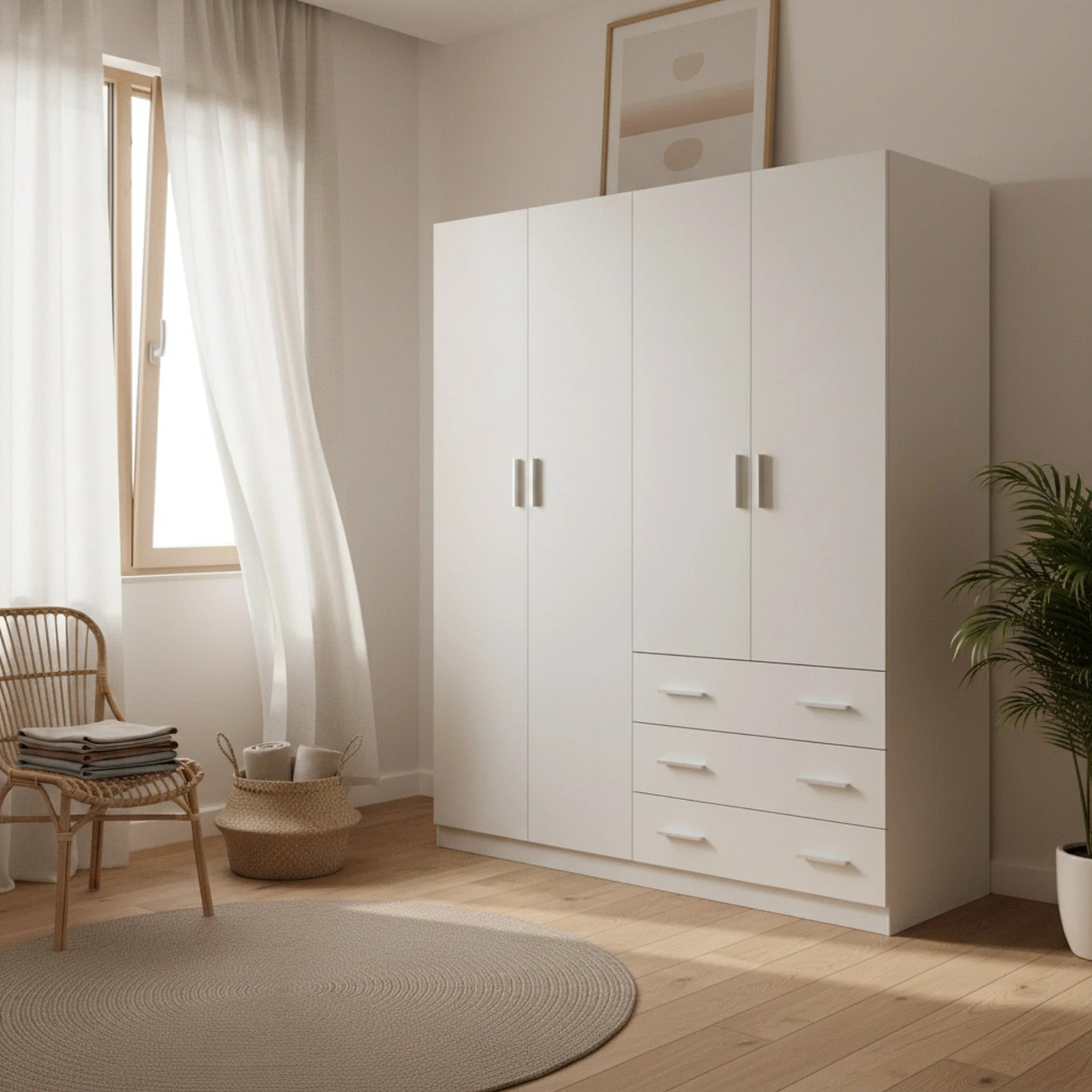 Tongass 4 Door Wardrobe with 3 Drawers - White - Image 6