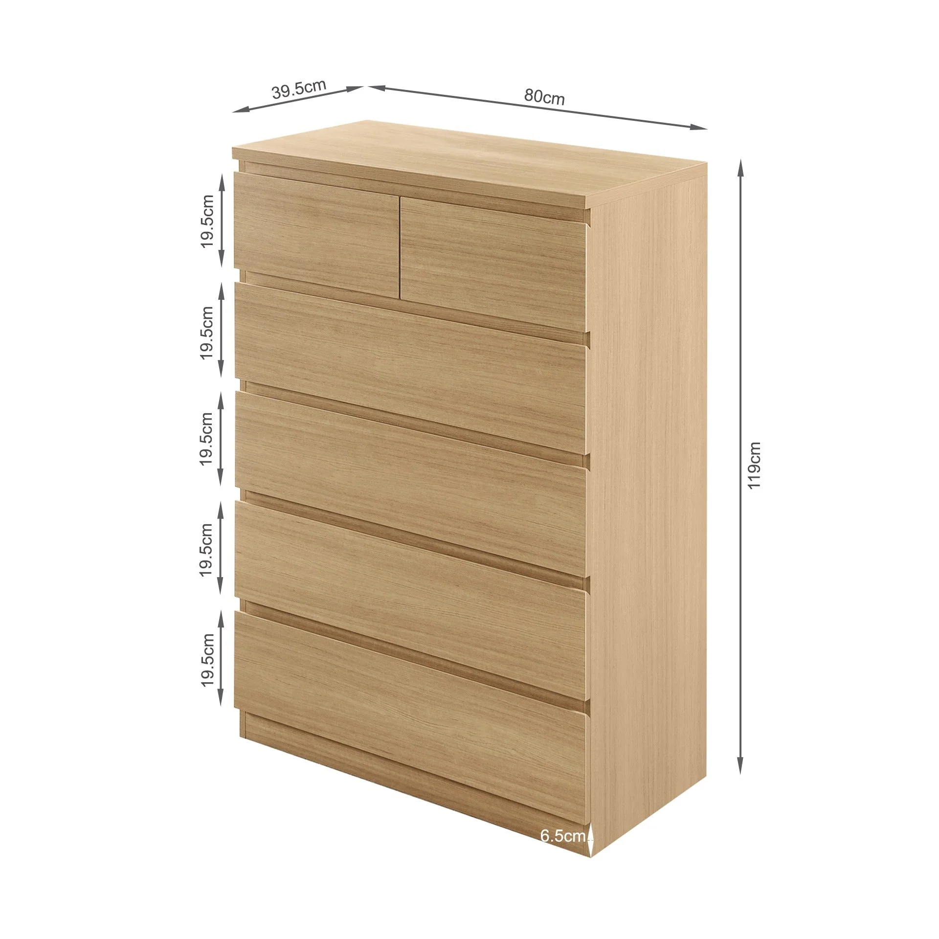 Tongass 6 Drawer Tallboy - Oak - Image 8