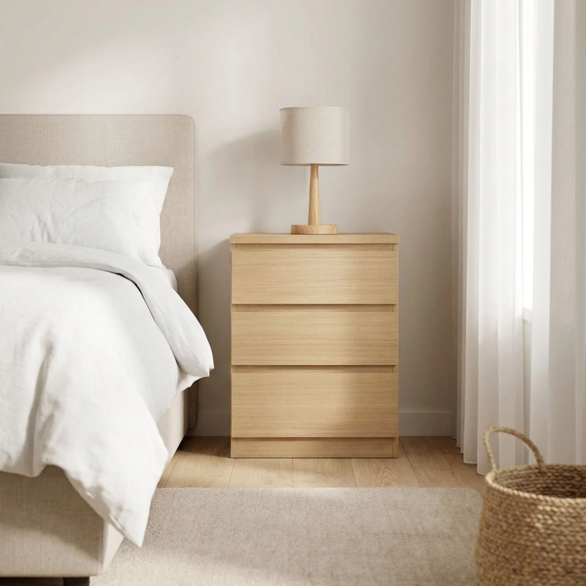Tongass Bedside Table with 3 Drawers - Oak - Image 3