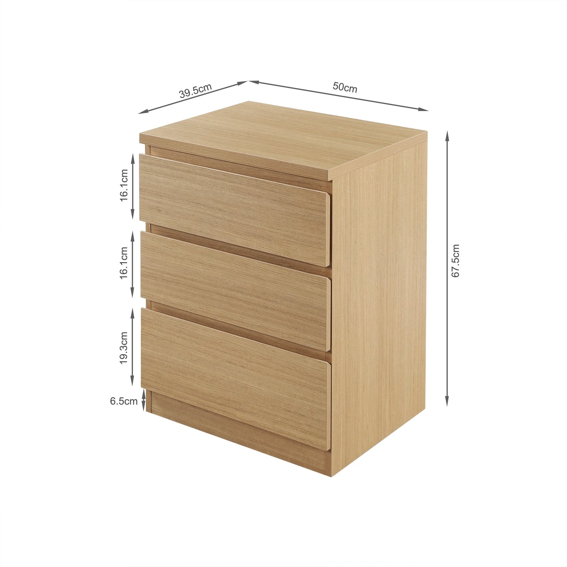 Tongass Bedside Table with 3 Drawers - Oak - Image 8