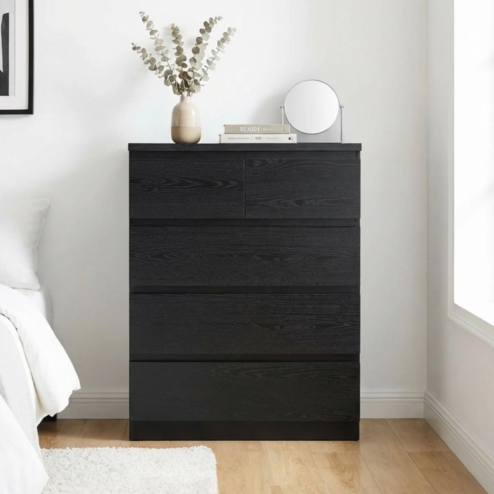Tongass Wooden 5 Drawers Tallboy - Black - Image 3