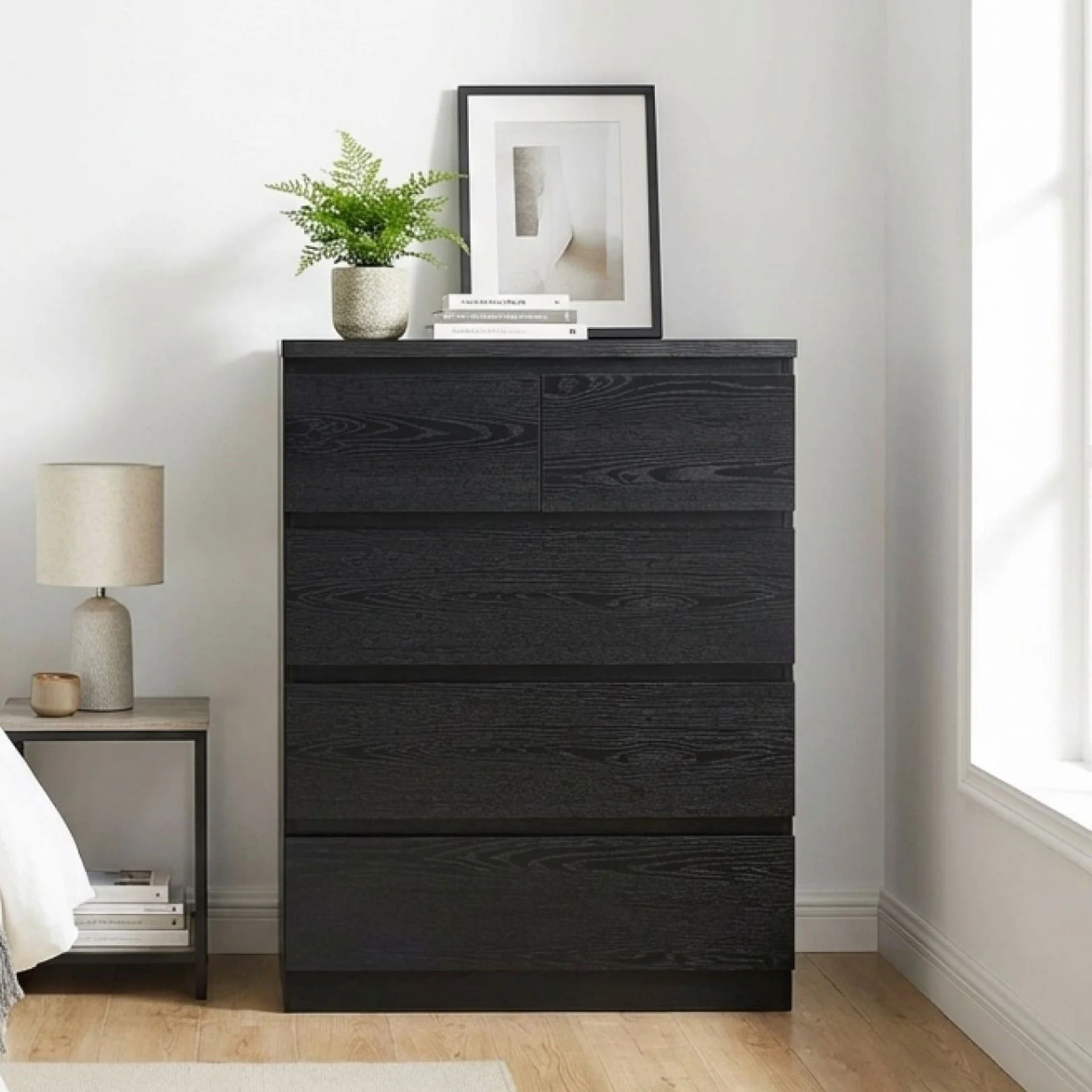 Tongass Wooden 5 Drawers Tallboy - Black - Image 5