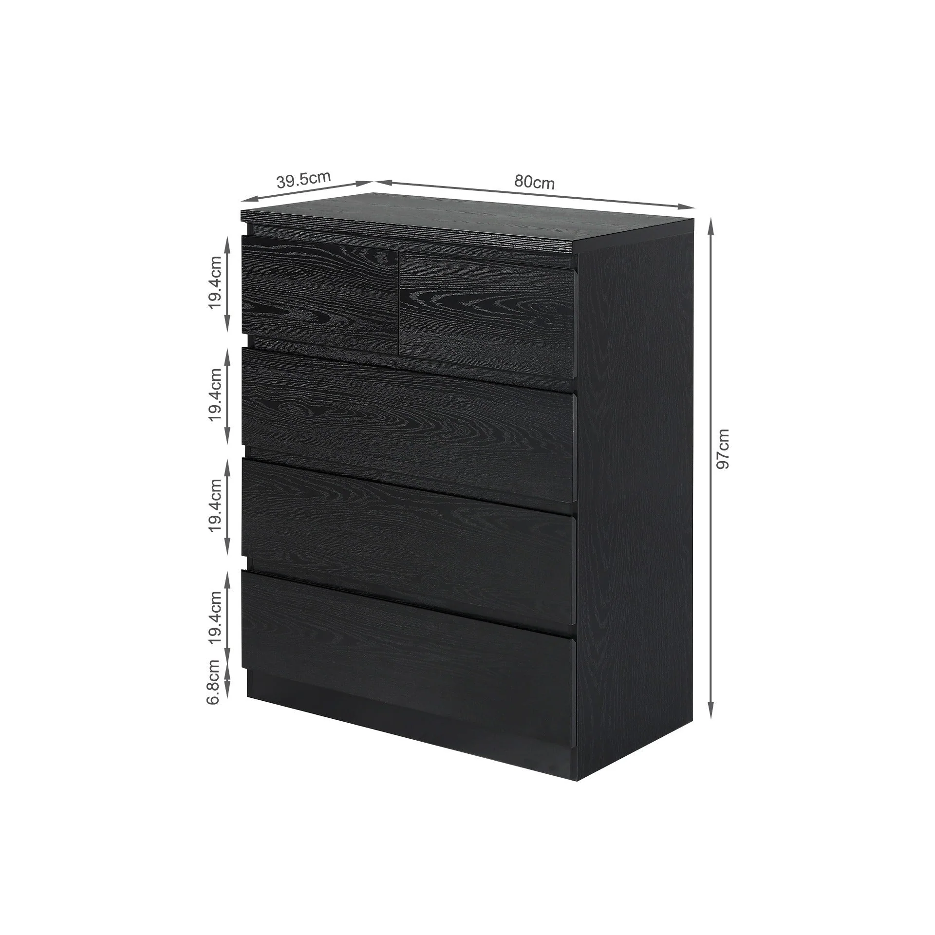 Tongass Wooden 5 Drawers Tallboy - Black - Image 9