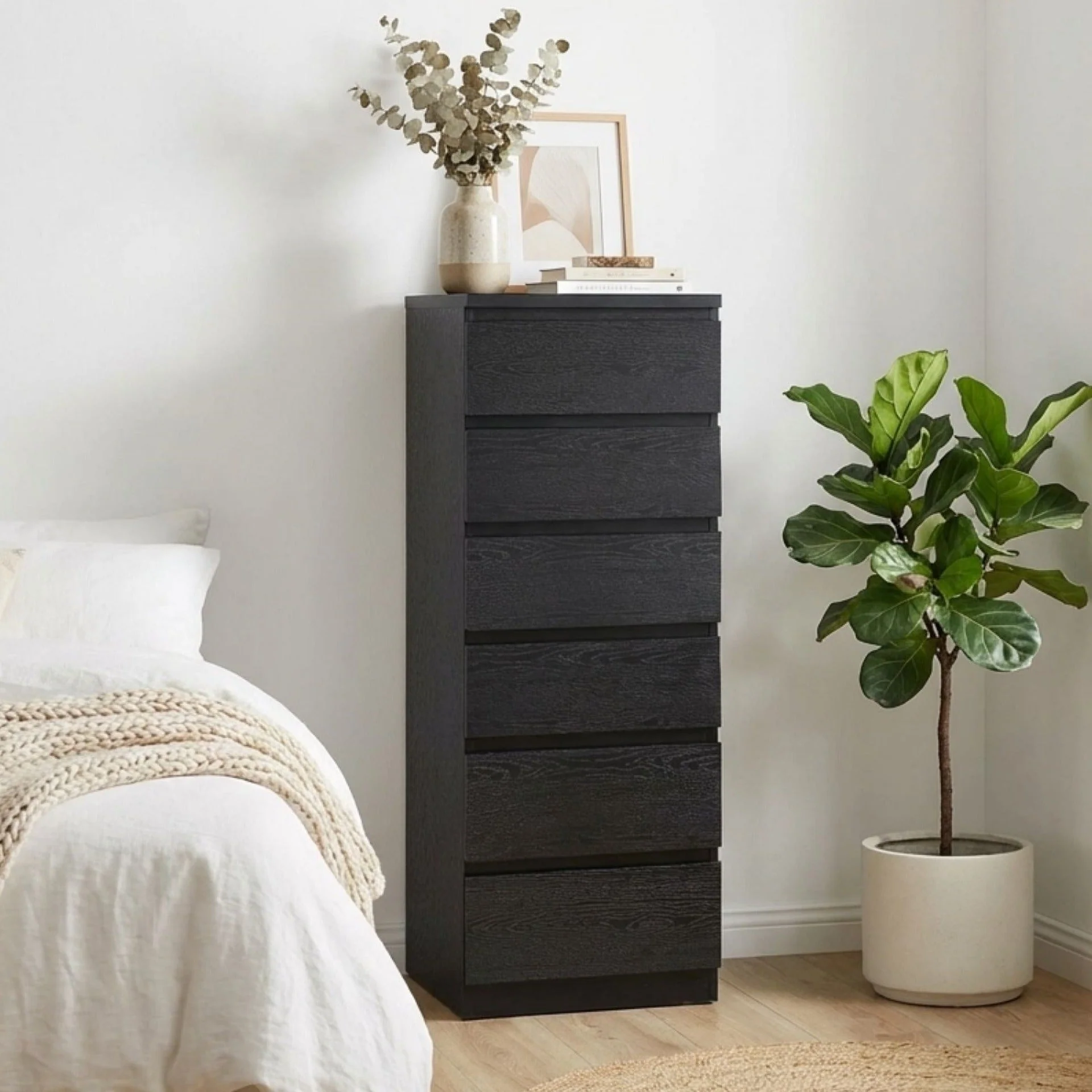 Tongass Wooden 6 Drawers Slim Tallboy - Black - Image 5