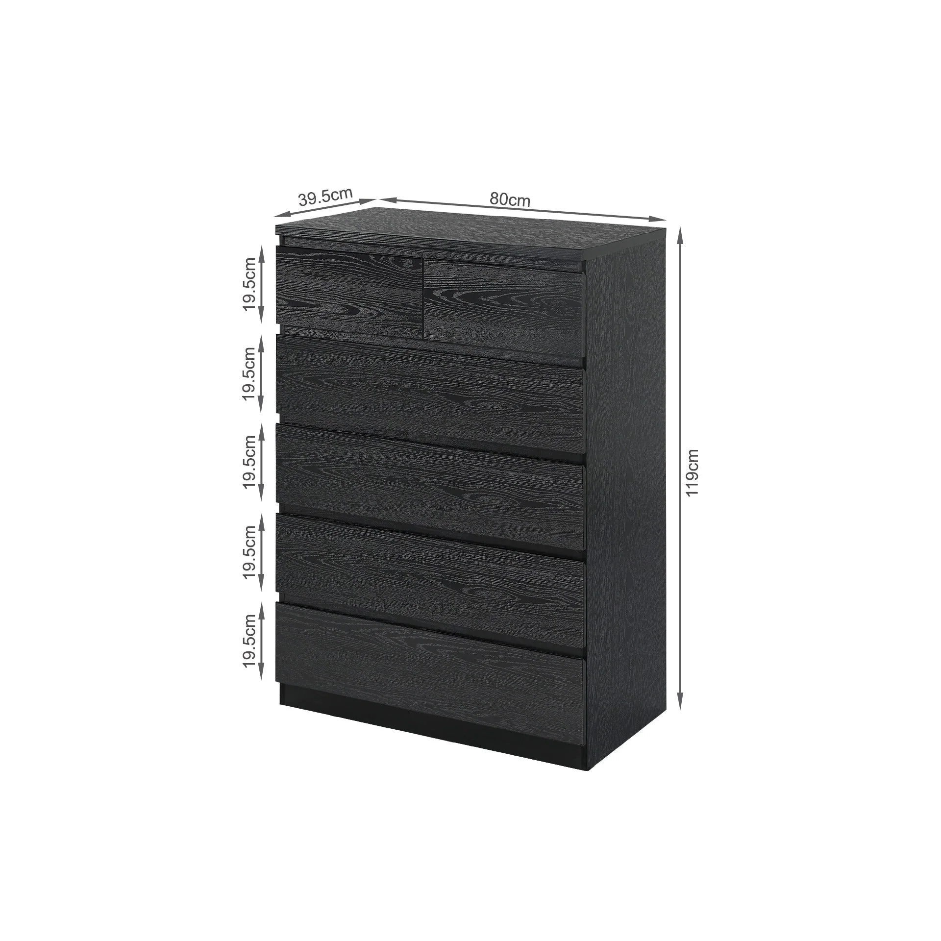 Tongass Wooden 6 Drawers Tallboy - Black - Image 12
