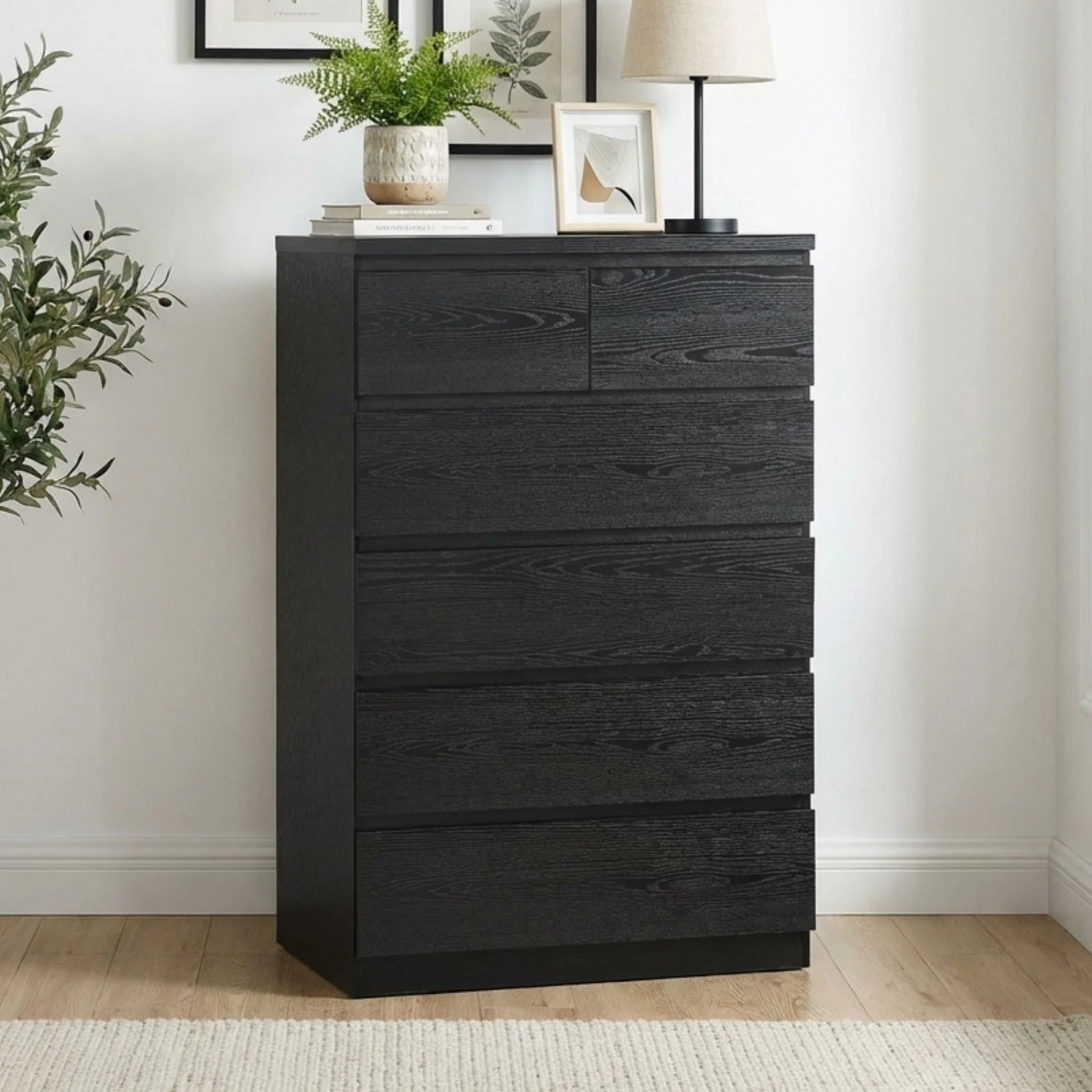 Tongass Wooden 6 Drawers Tallboy - Black - Image 3