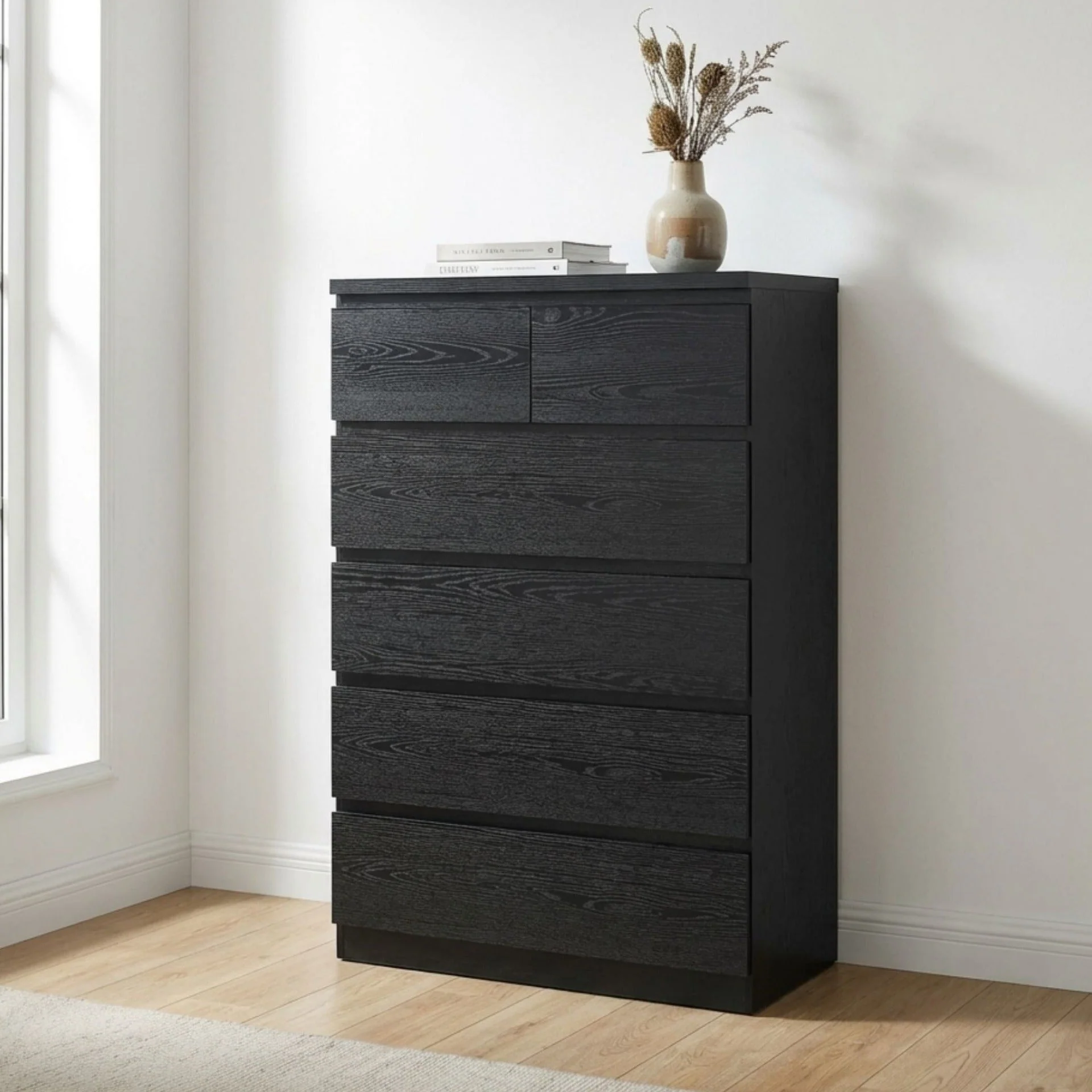Tongass Wooden 6 Drawers Tallboy - Black - Image 4