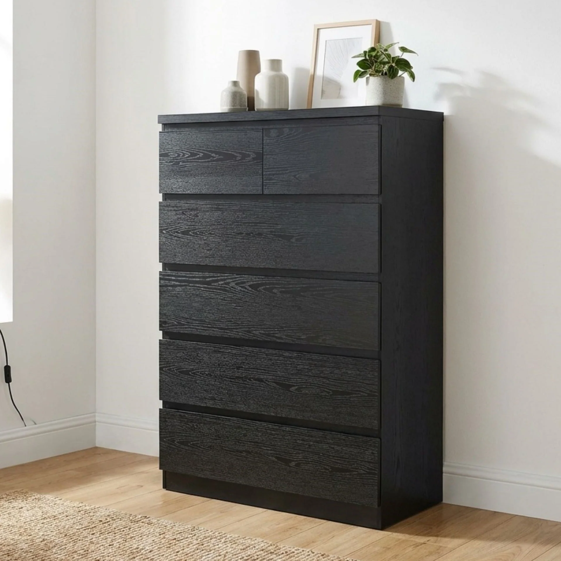 Tongass Wooden 6 Drawers Tallboy - Black - Image 5