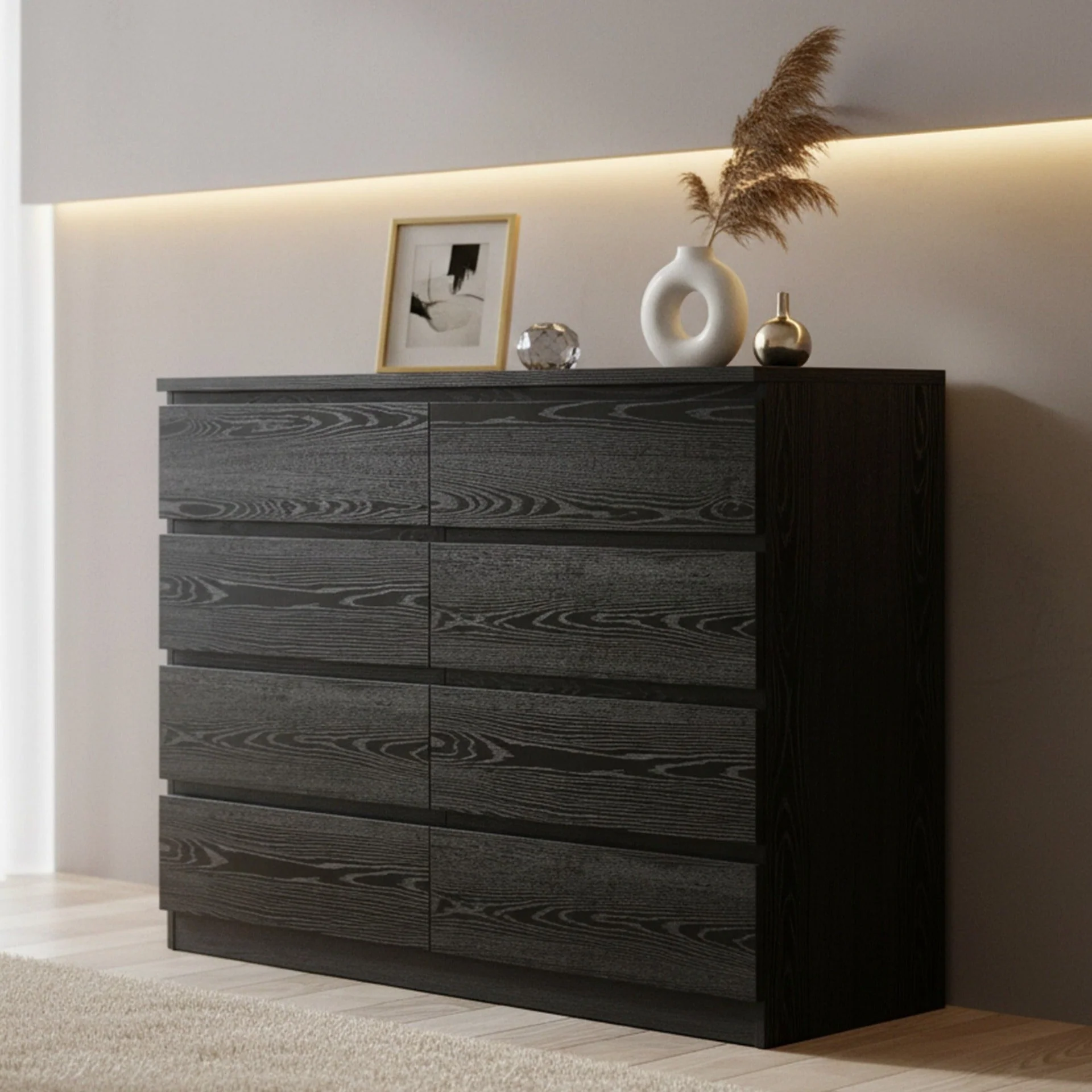 Tongass Wooden 8 Drawers Lowboy - Black - Image 3