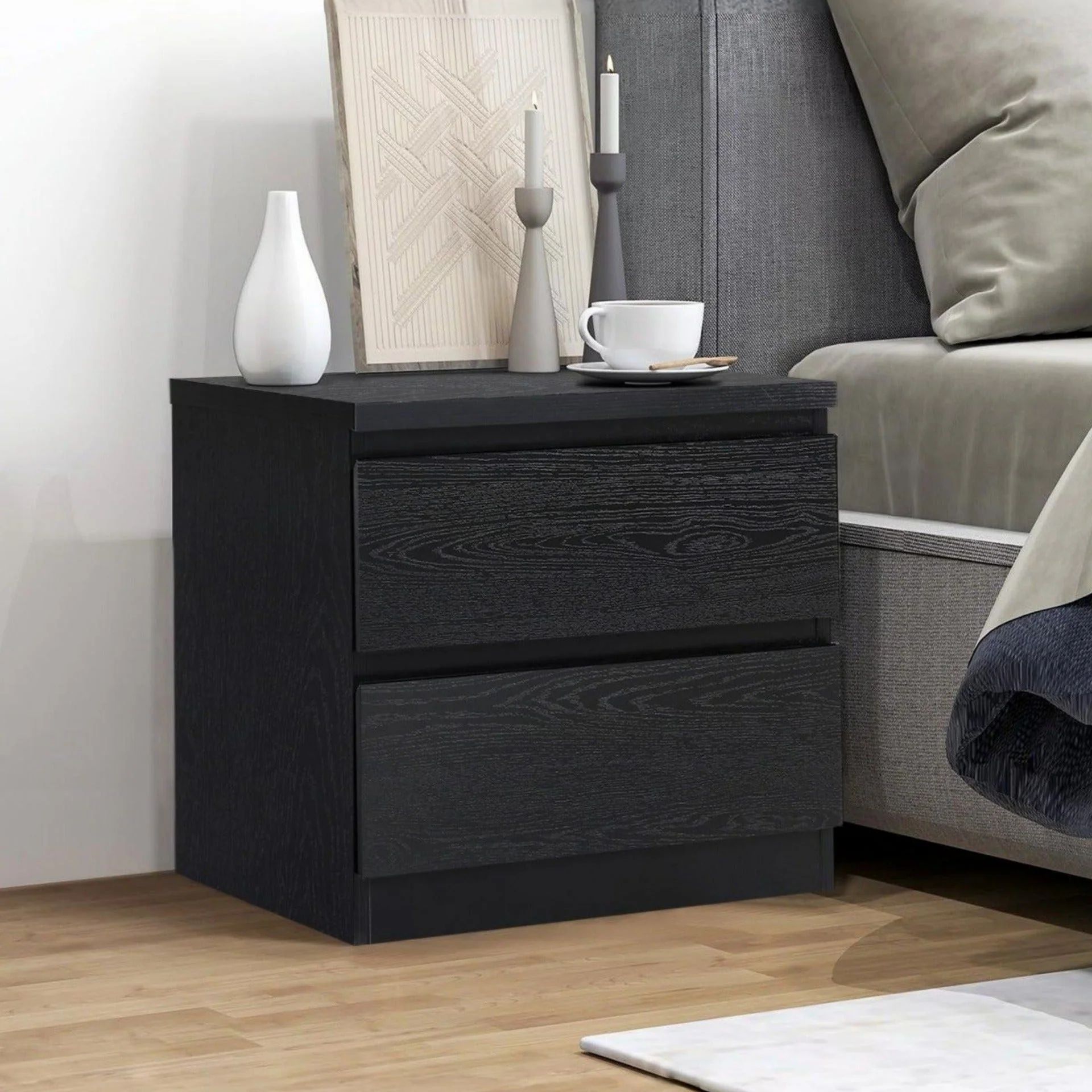 Tongass Wooden Bedside Table - Black