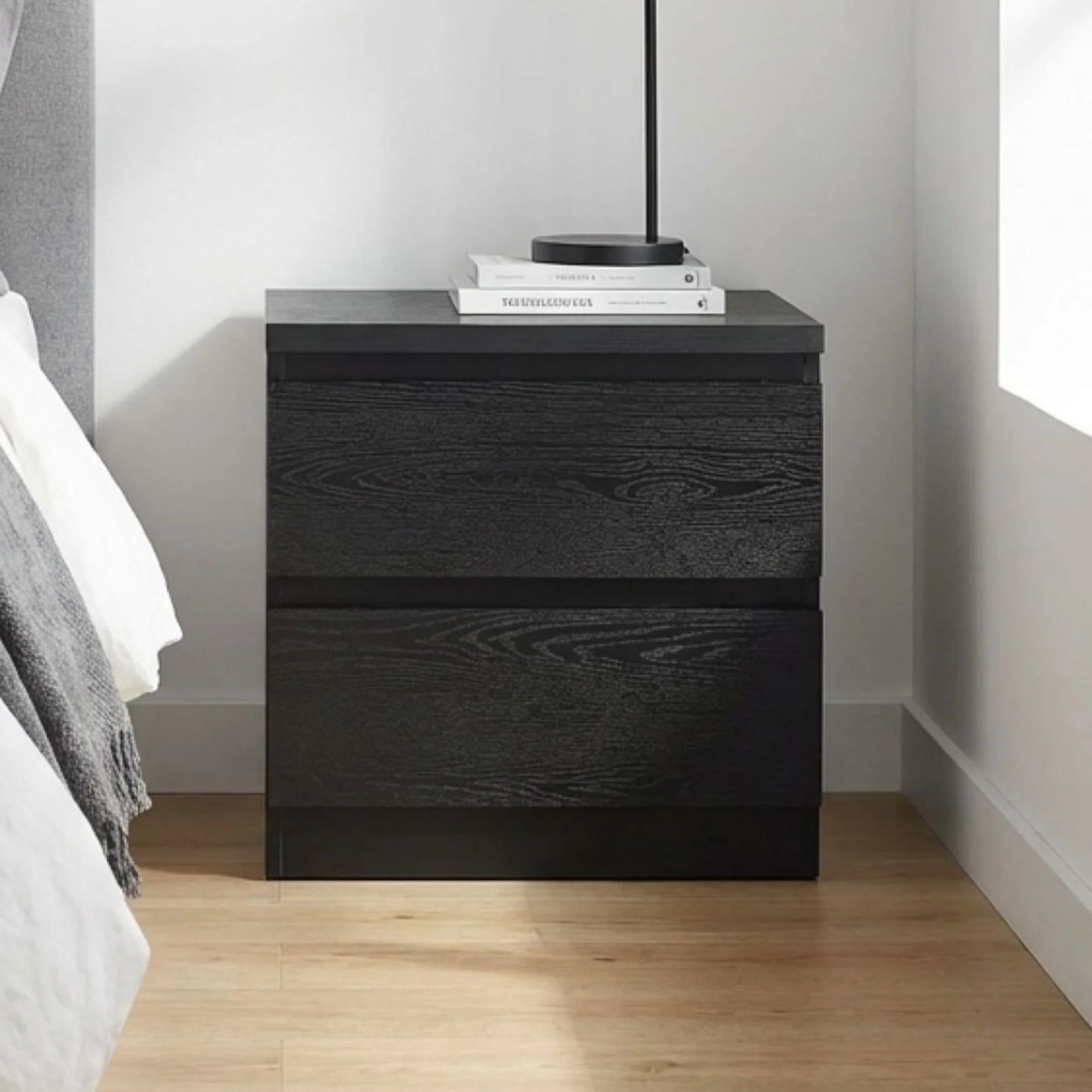 Tongass Wooden Bedside Table - Black - Image 2
