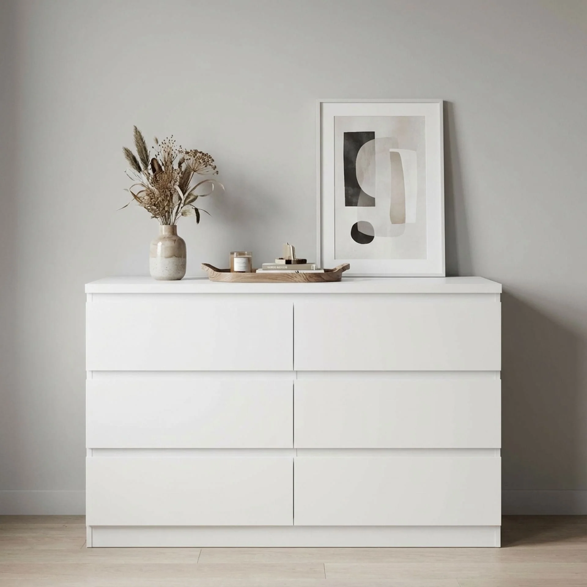 Tongass Wooden Low Boy 6 Drawers - White - Image 3