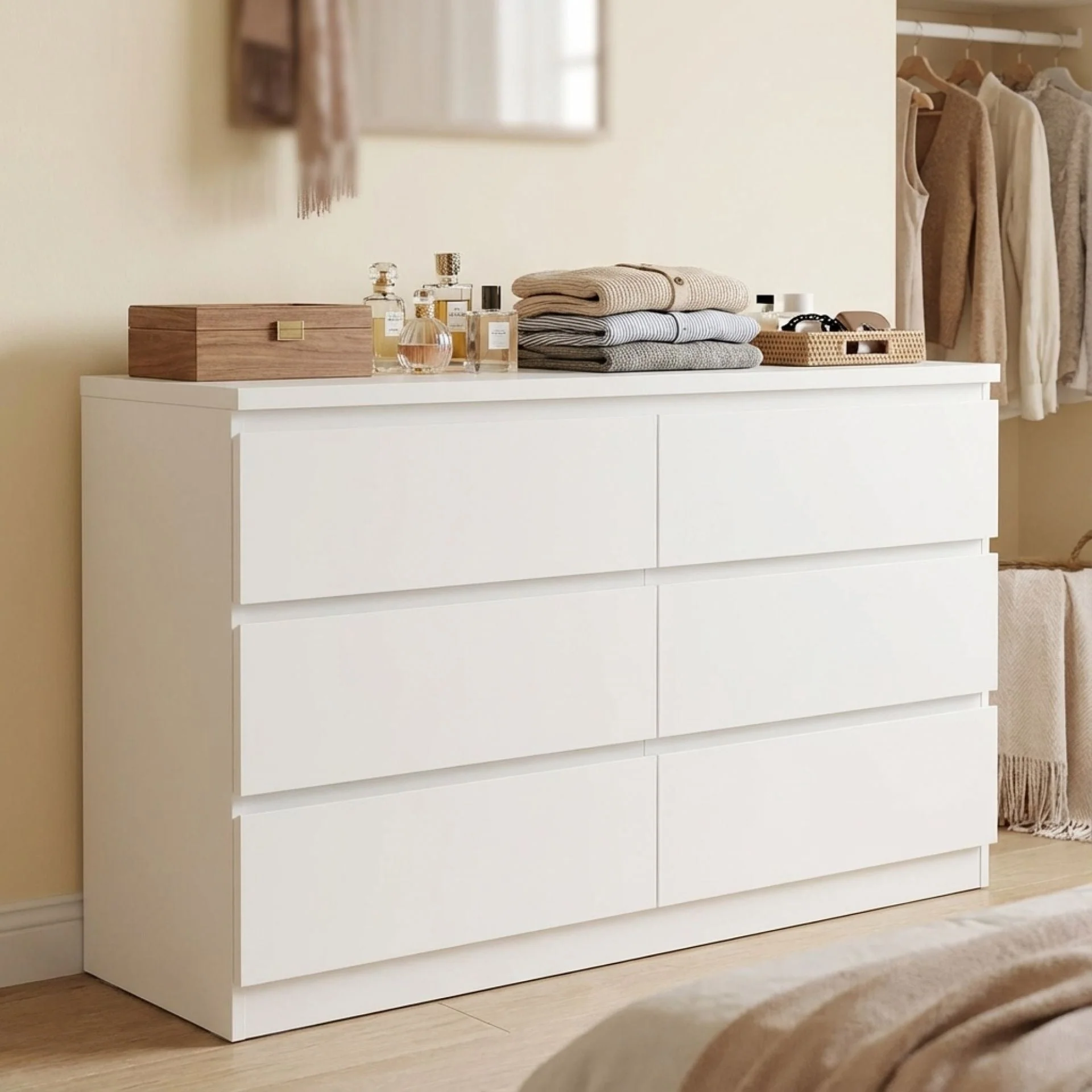 Tongass Wooden Low Boy 6 Drawers - White - Image 4