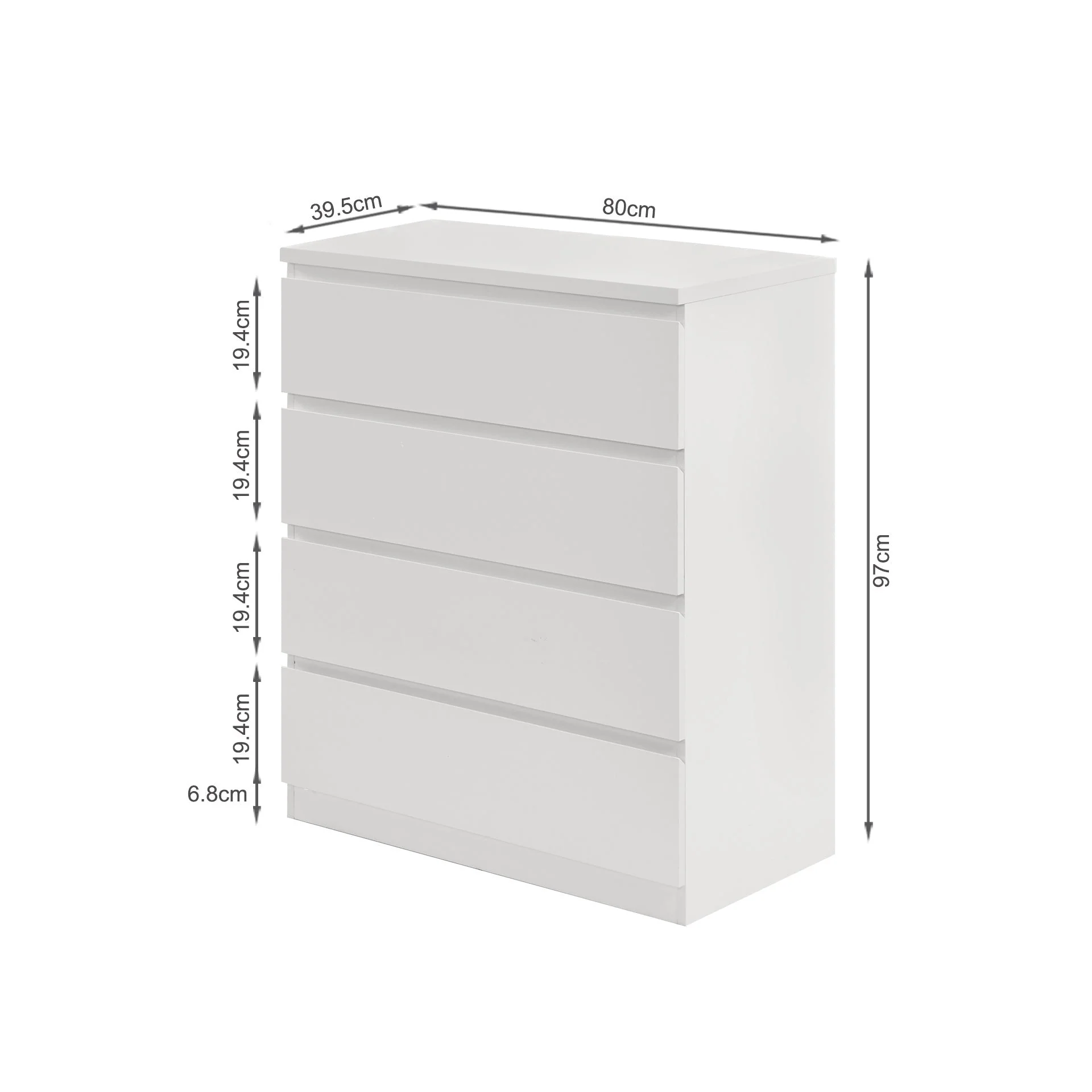 Tongass Wooden Tallboy 4 Drawers - White - Image 13