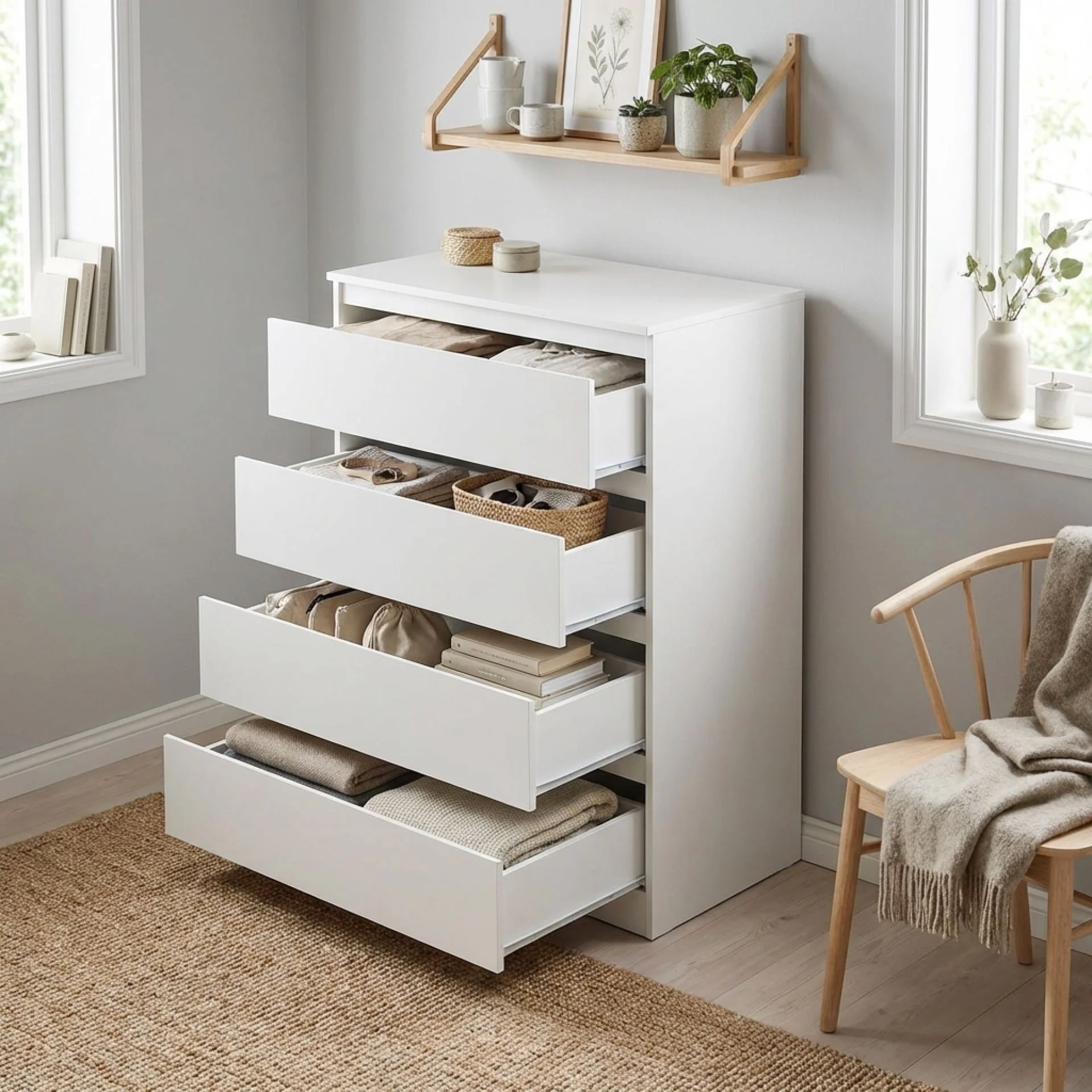Tongass Wooden Tallboy 4 Drawers - White - Image 2