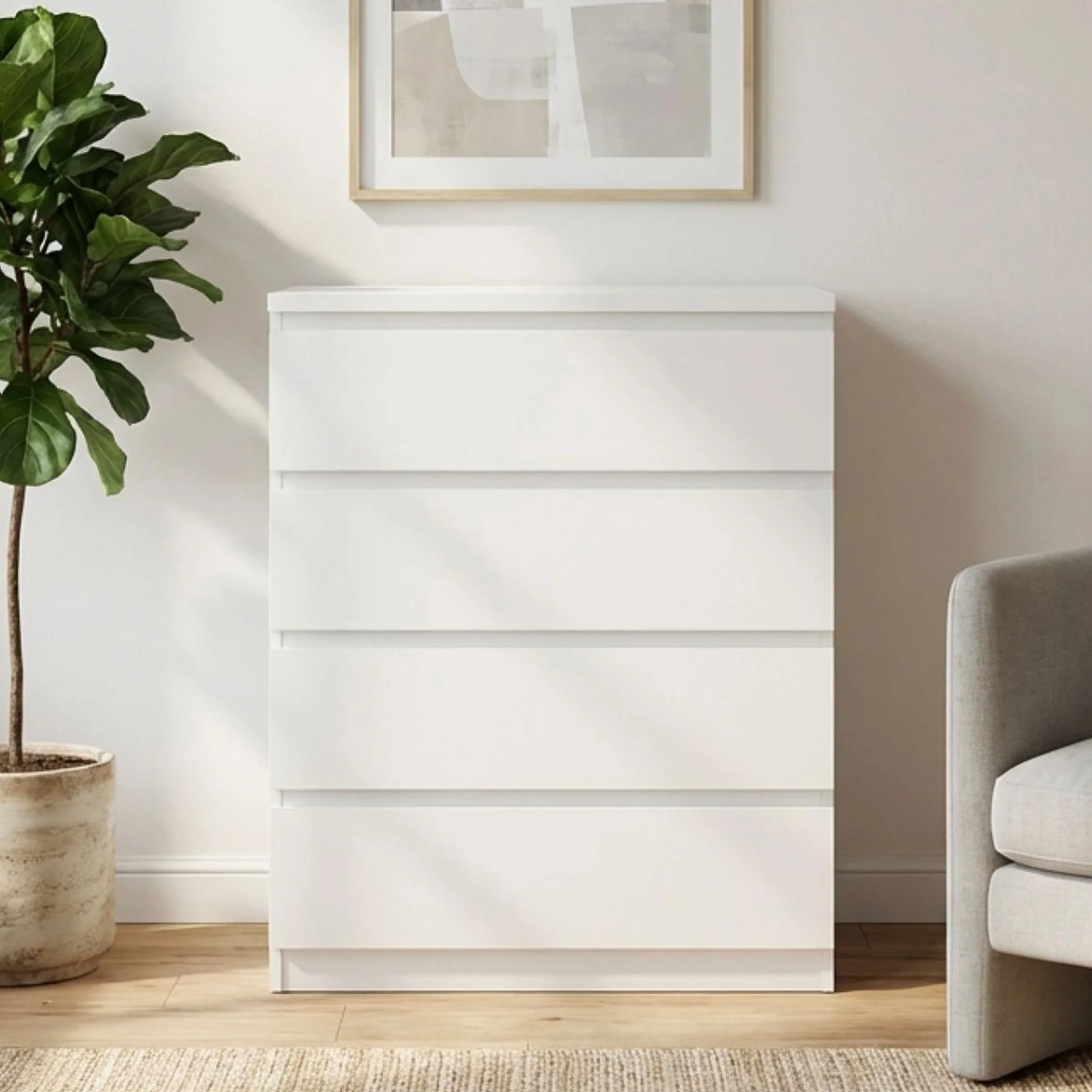Tongass Wooden Tallboy 4 Drawers - White - Image 3