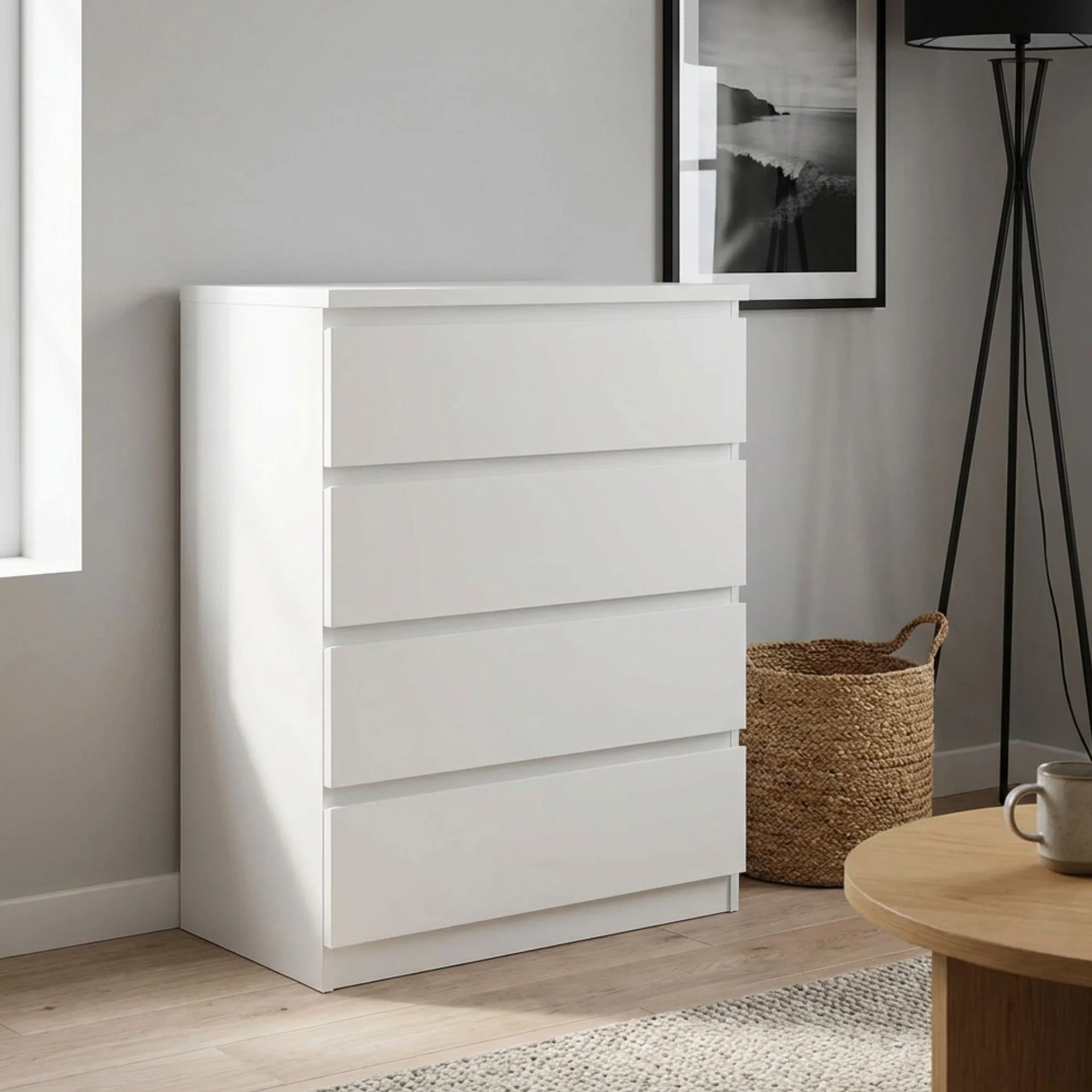 Tongass Wooden Tallboy 4 Drawers - White - Image 4