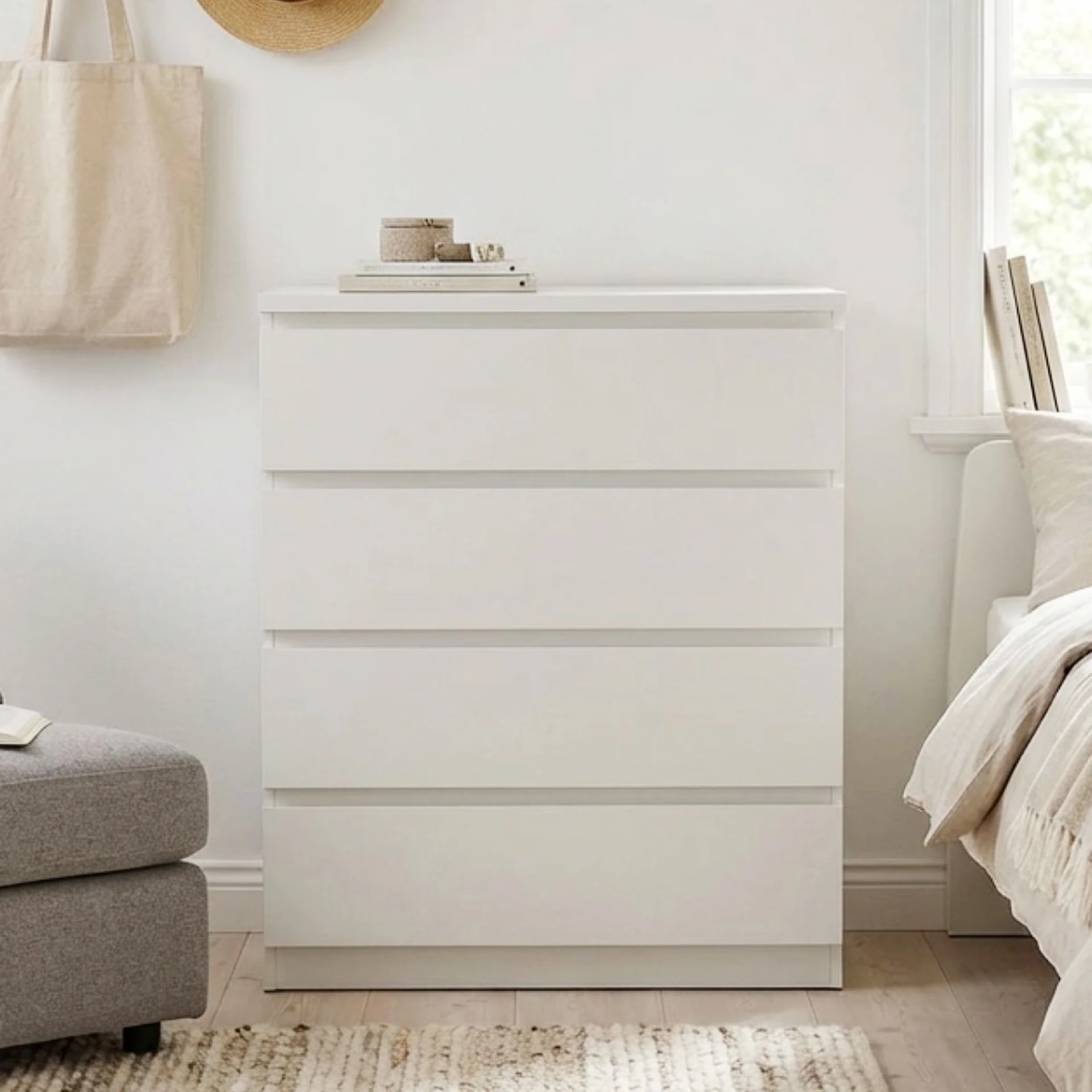 Tongass Wooden Tallboy 4 Drawers - White - Image 5