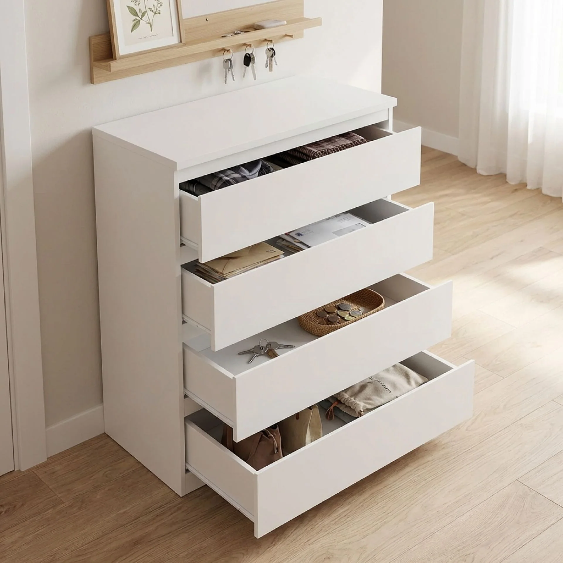 Tongass Wooden Tallboy 4 Drawers - White - Image 6