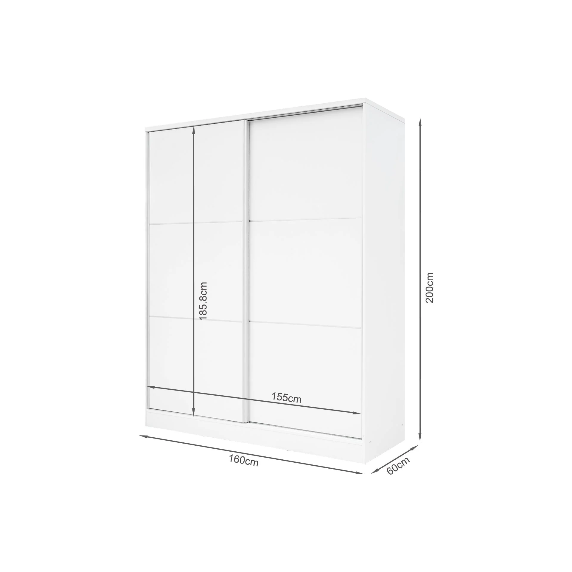 Tonto 160cm Wardrobe With Sliding Doors - White - Image 12