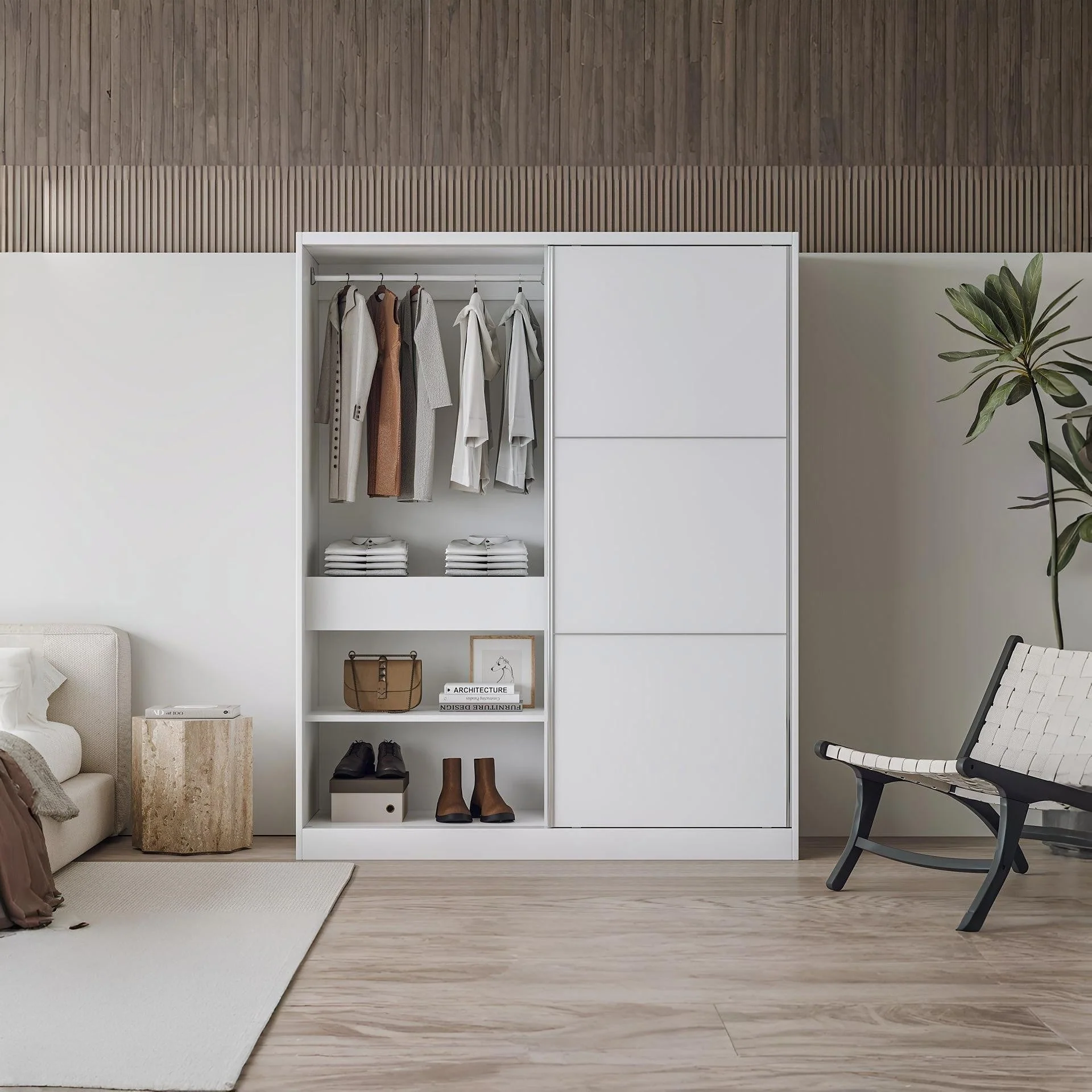 Tonto 160cm Wardrobe With Sliding Doors - White - Image 3