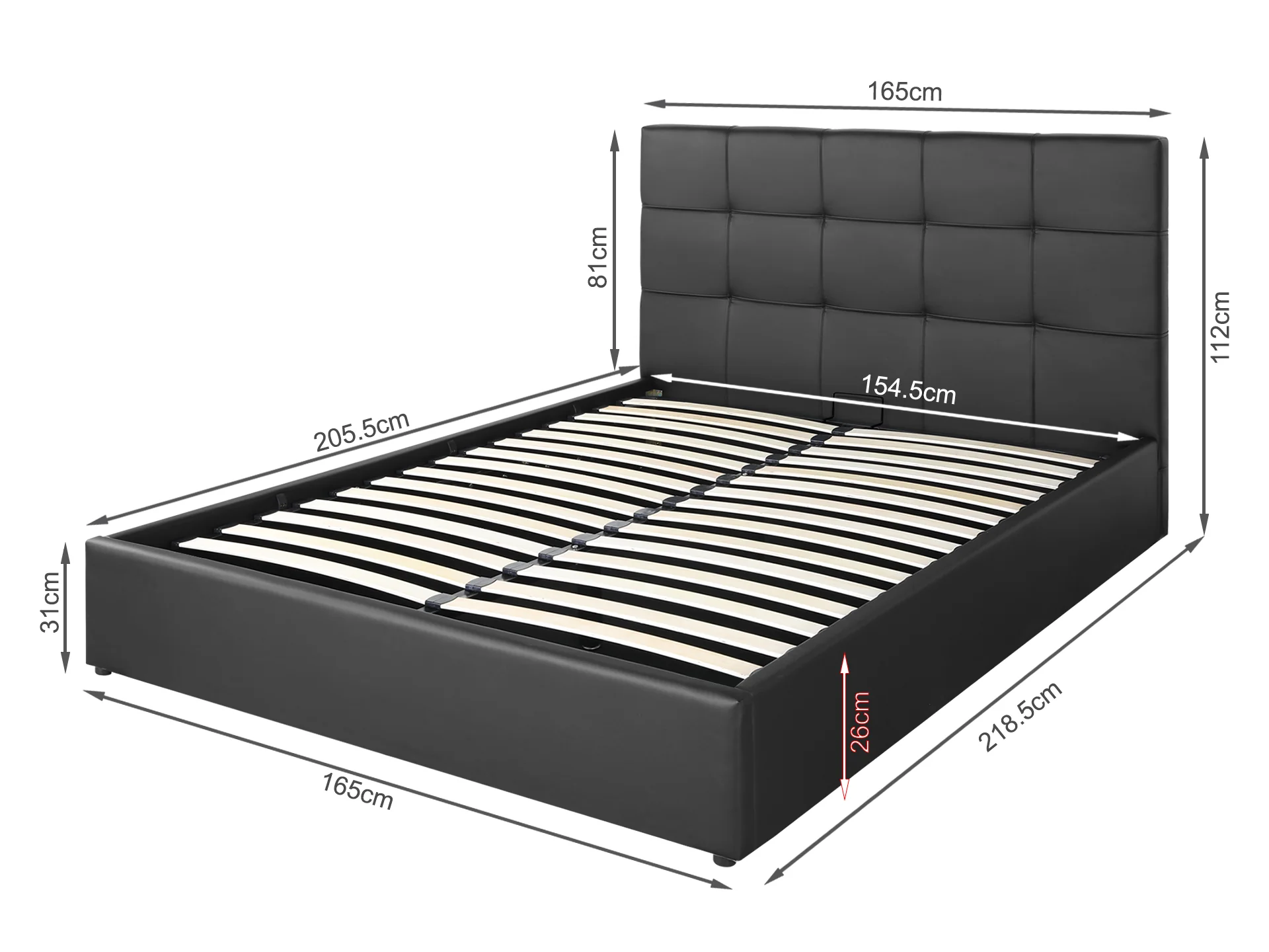 Torbert Queen PU Gas Lift Storage Bed Frame - Black - Image 7