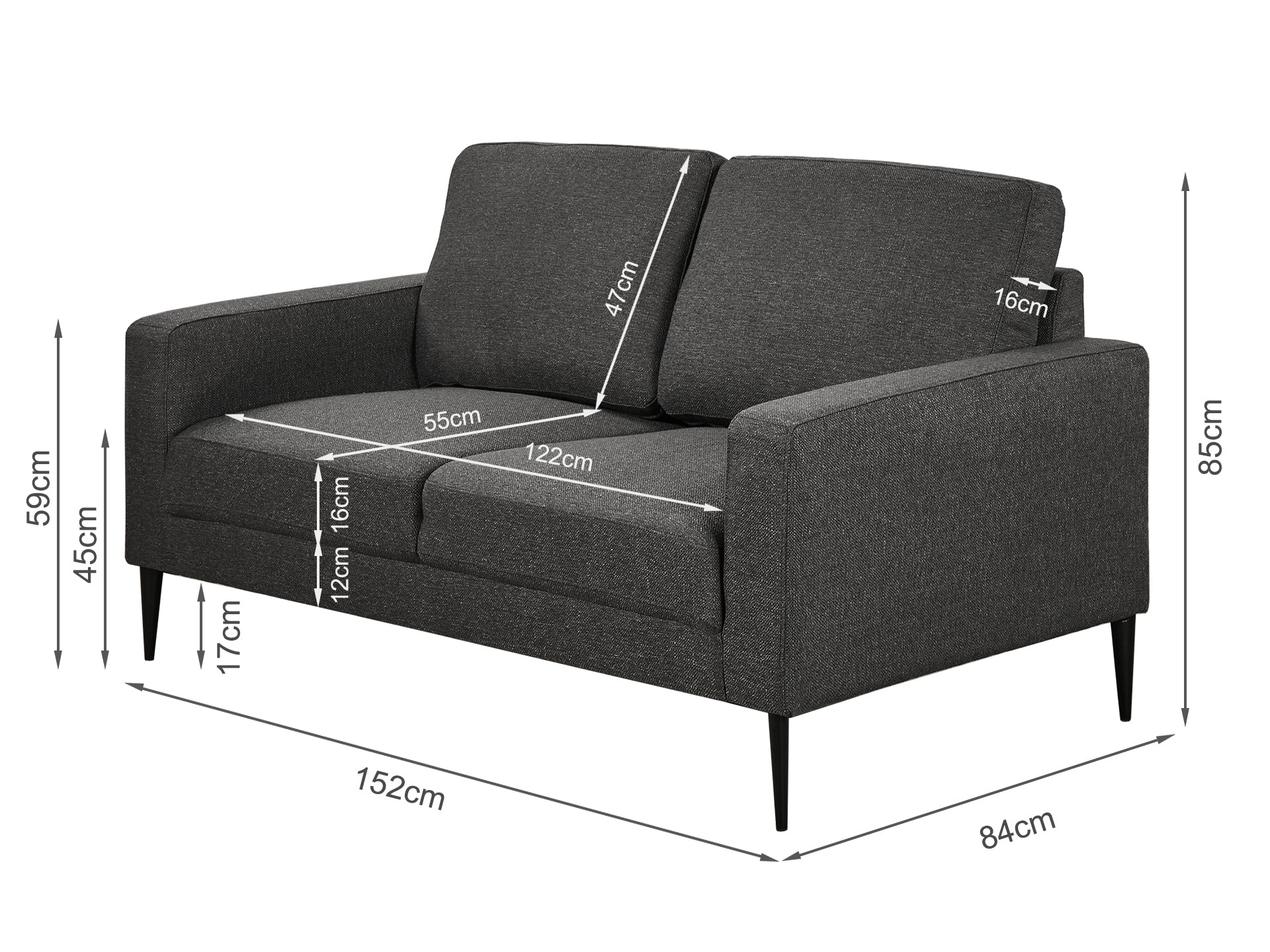 Toronto 2 Seater Fabric Sofa - Dark Grey - Image 7