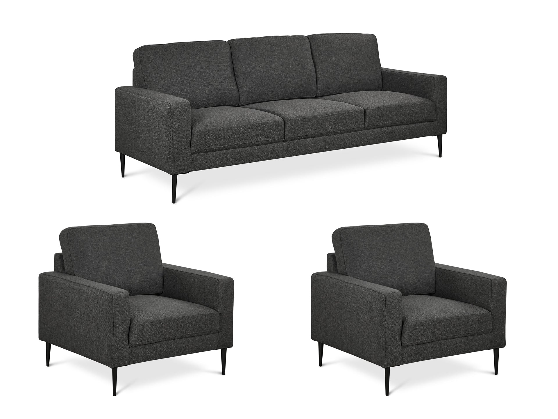 Toronto 3 Piece Sofa Set with 2 Occasional Fabric Chair - Dark Grey - Image 2