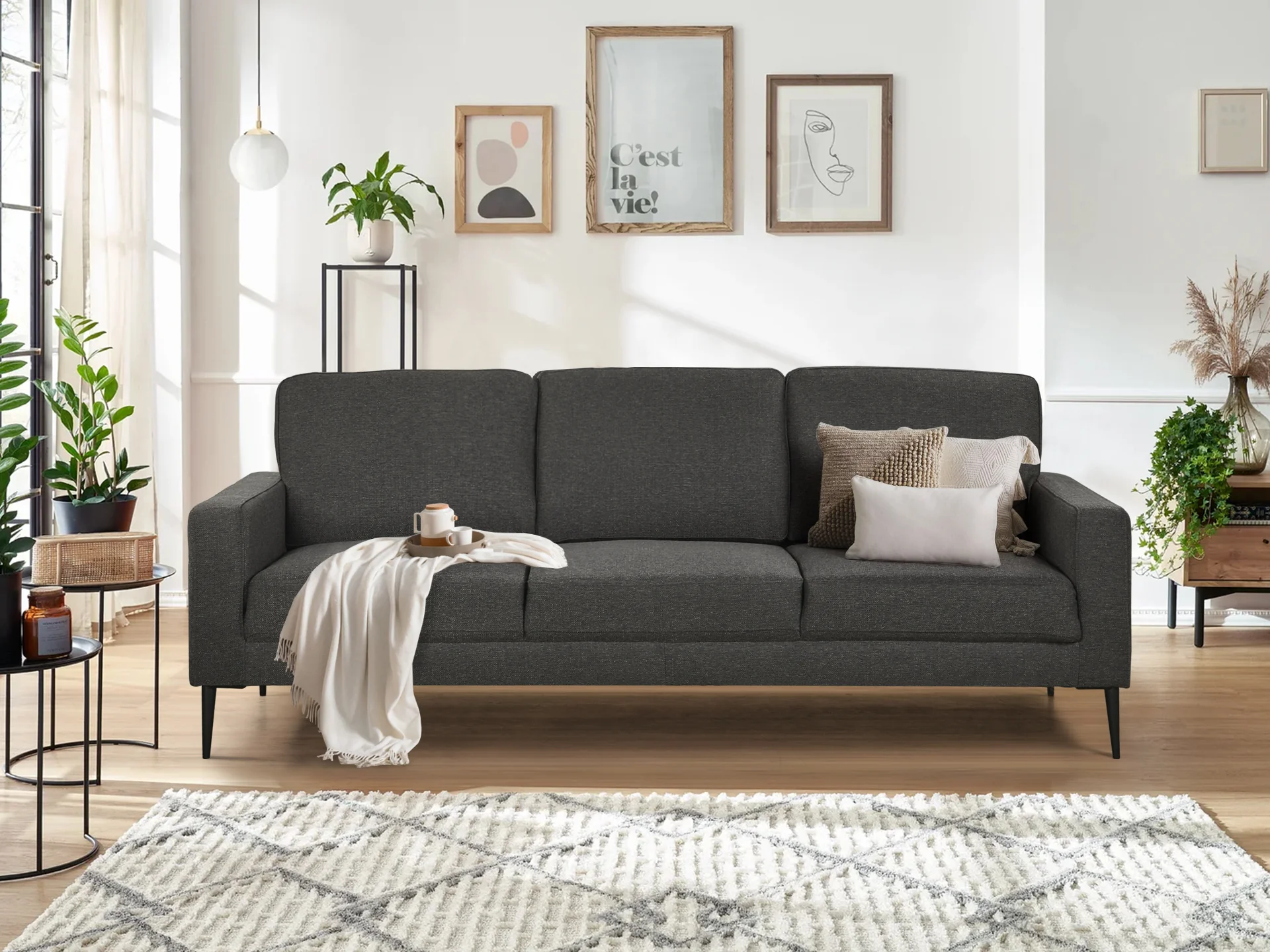Toronto 3 Seater Fabric Sofa - Dark Grey - Image 2