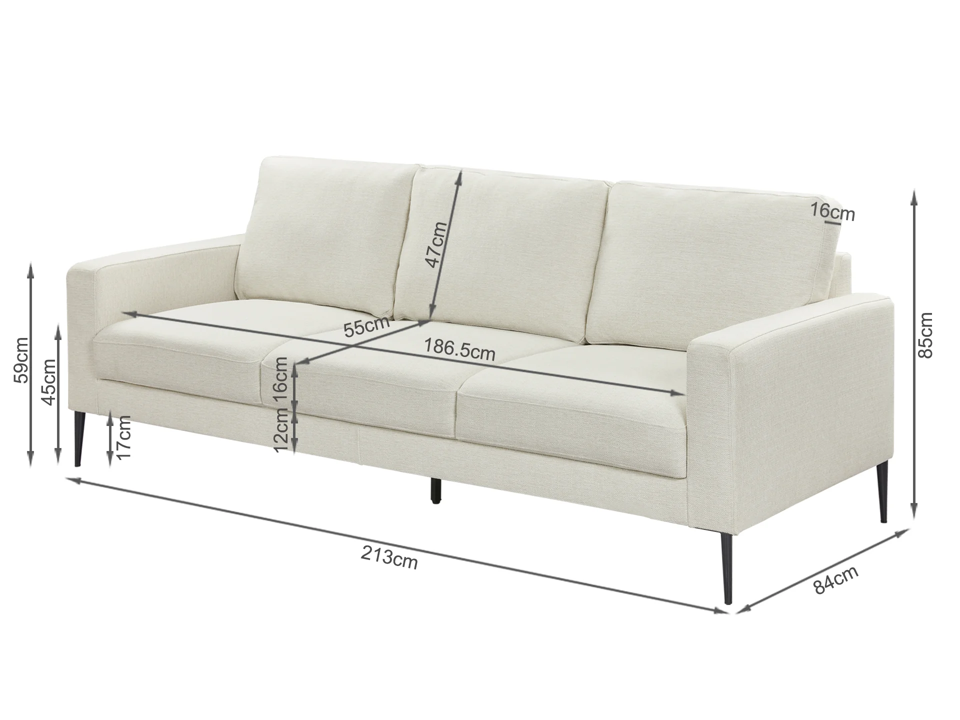 Toronto 3 Seater Sofa - Beige - Image 7