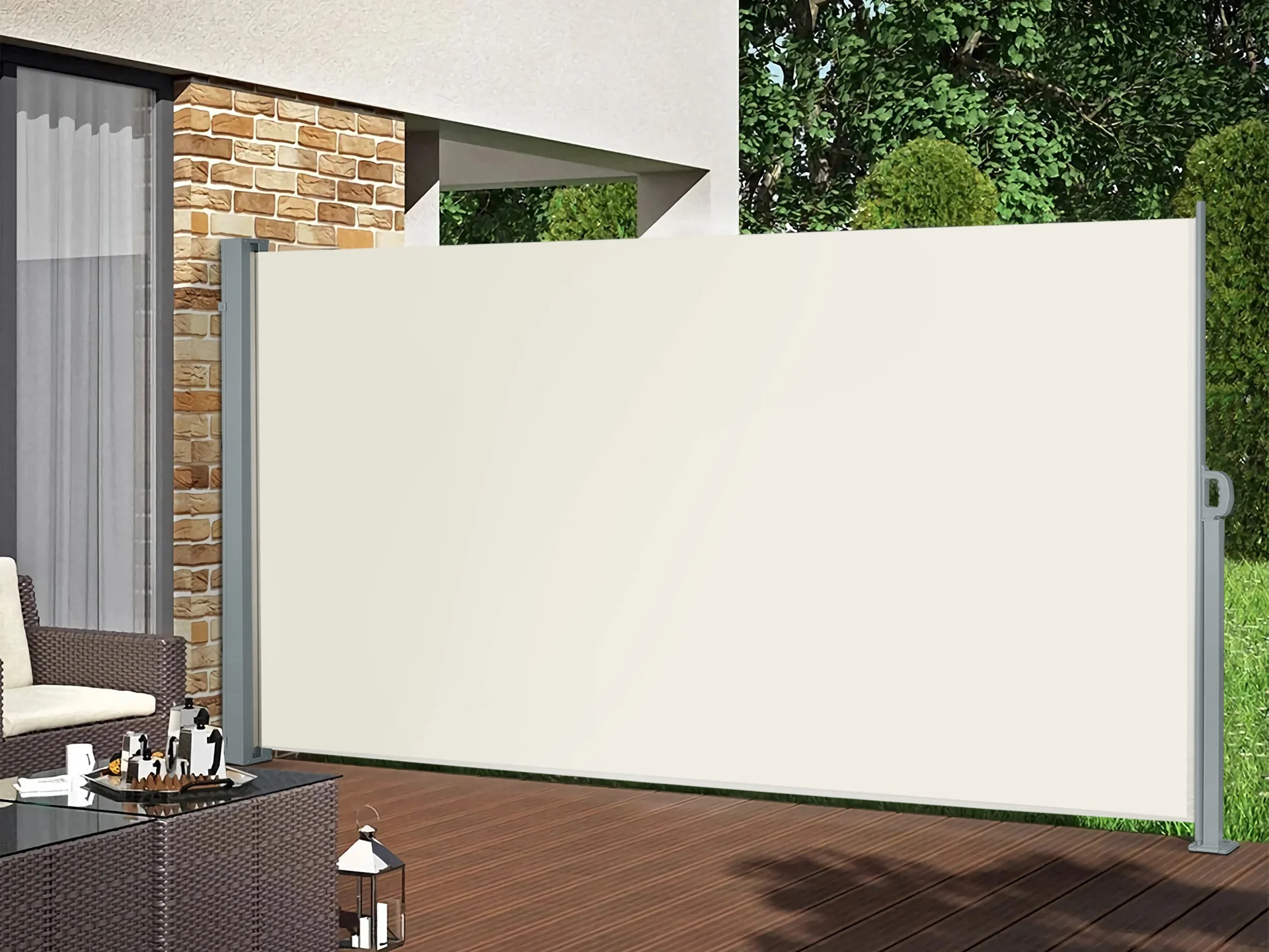 Toughout 1.6m x 3m Retractable Side Awning Screen Shade - Beige - Image 2
